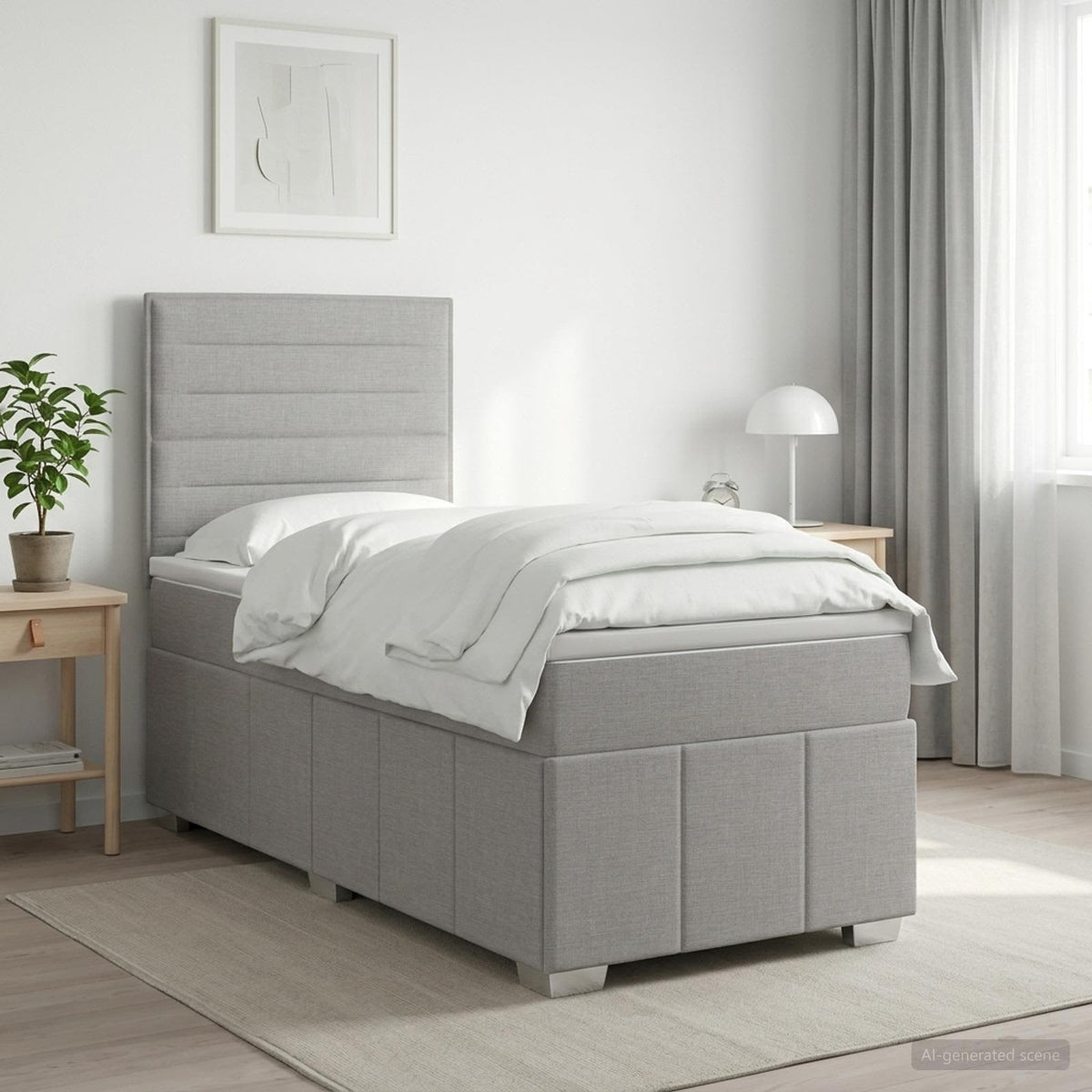 LED Boxspring Ágy Mattal Világosszürke 90 x 200 cm Szövet