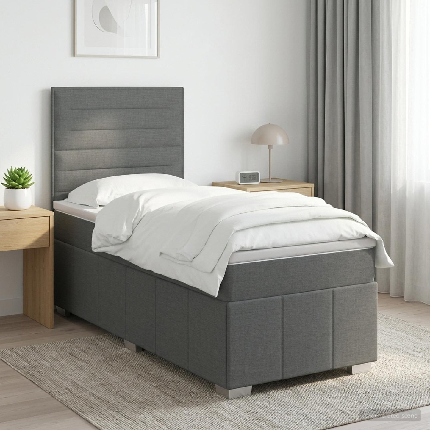 LED Boxspring Ágy Mattal Sötétszürke 80 x 200 cm Szövet