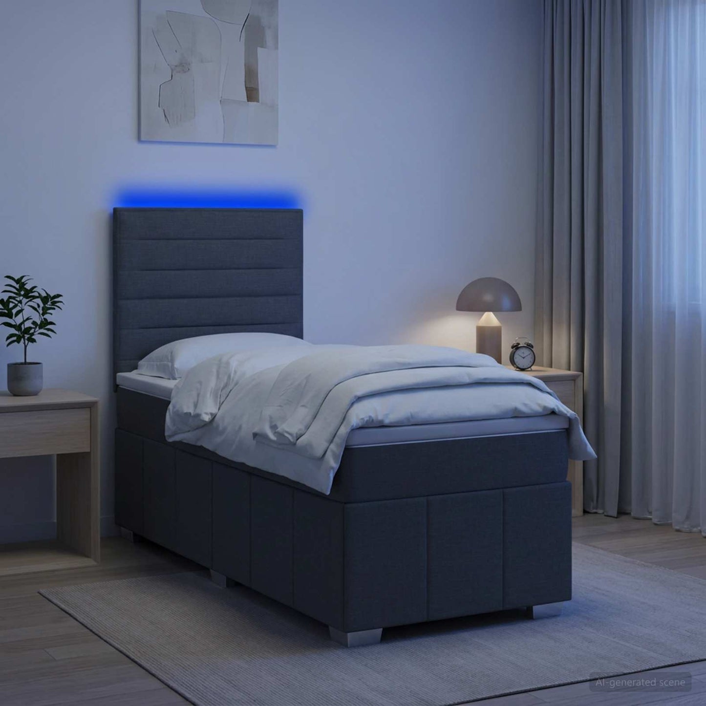 LED Boxspring Ágy Mattal Sötétszürke 80 x 200 cm Szövet