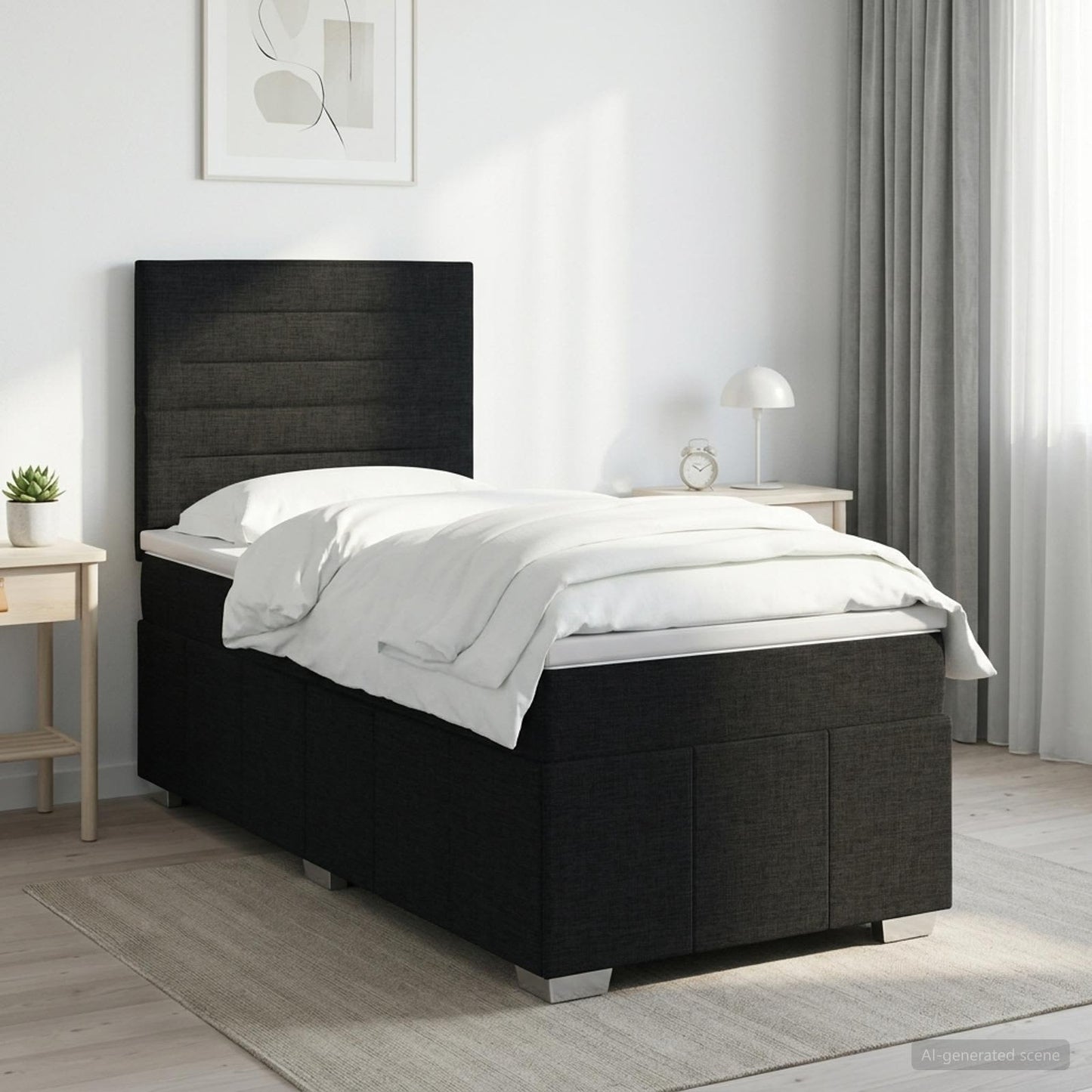 LED Boxspring Ágy Mattal fejtámlával Fekete 90 x 190 cm Szövet