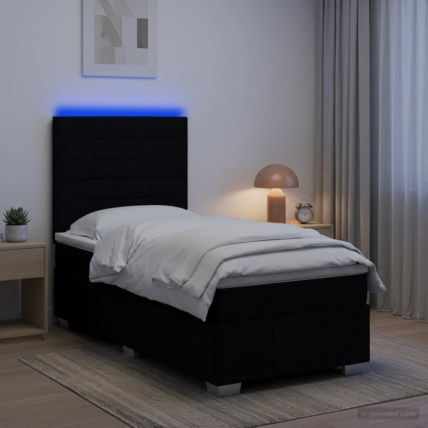 LED Boxspring Ágy Mattal fejtámlával Fekete 80 x 200 cm Szövet
