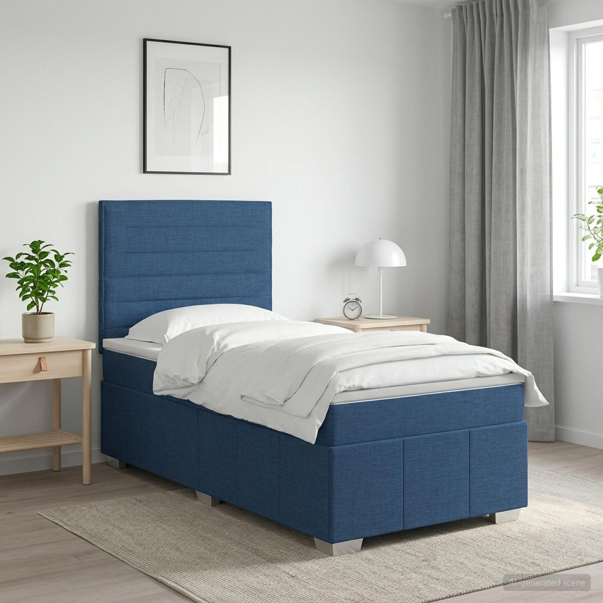 LED Boxspring Ágy Mattal LED szalagokkal Kék 90 x 200 cm Szövet