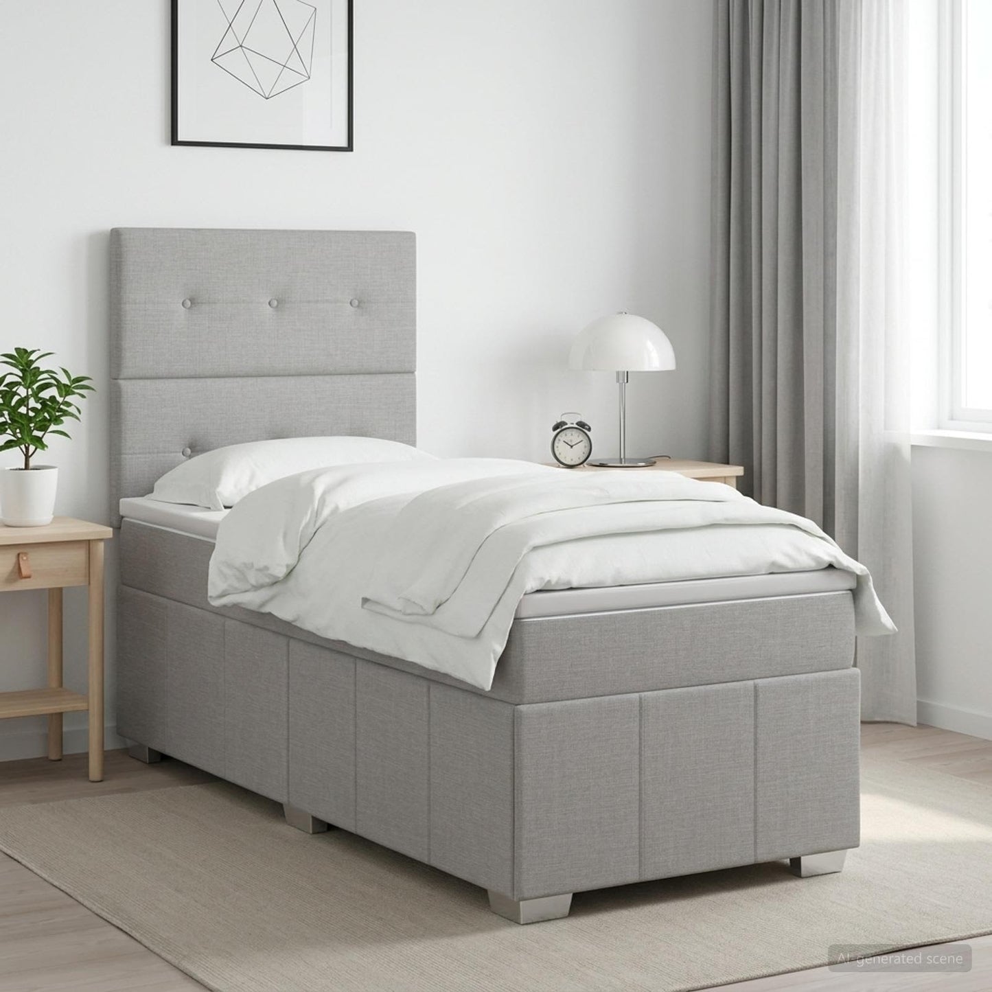 LED Boxspring Ágy Mattal Világosszürke 80 x 200 cm Szövet