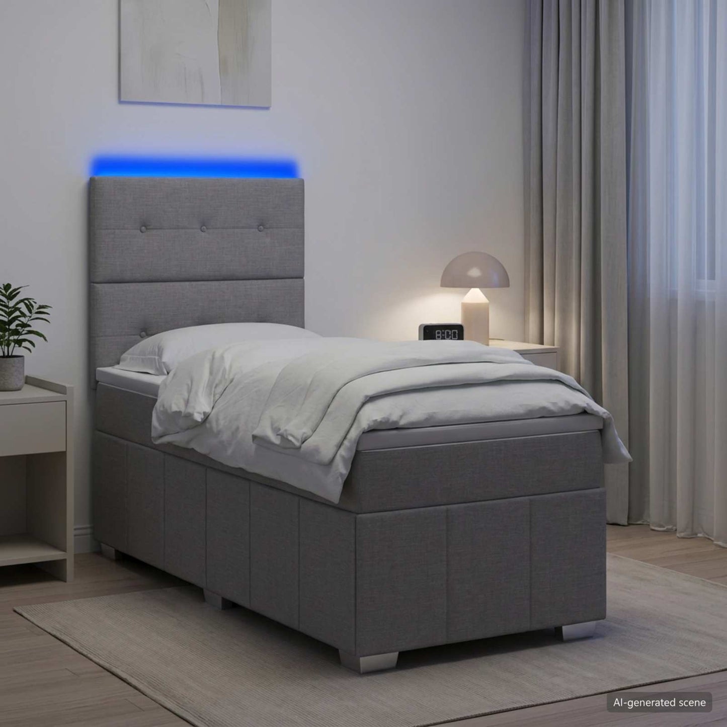 LED Boxspring Ágy Mattal Világosszürke 80 x 200 cm Szövet