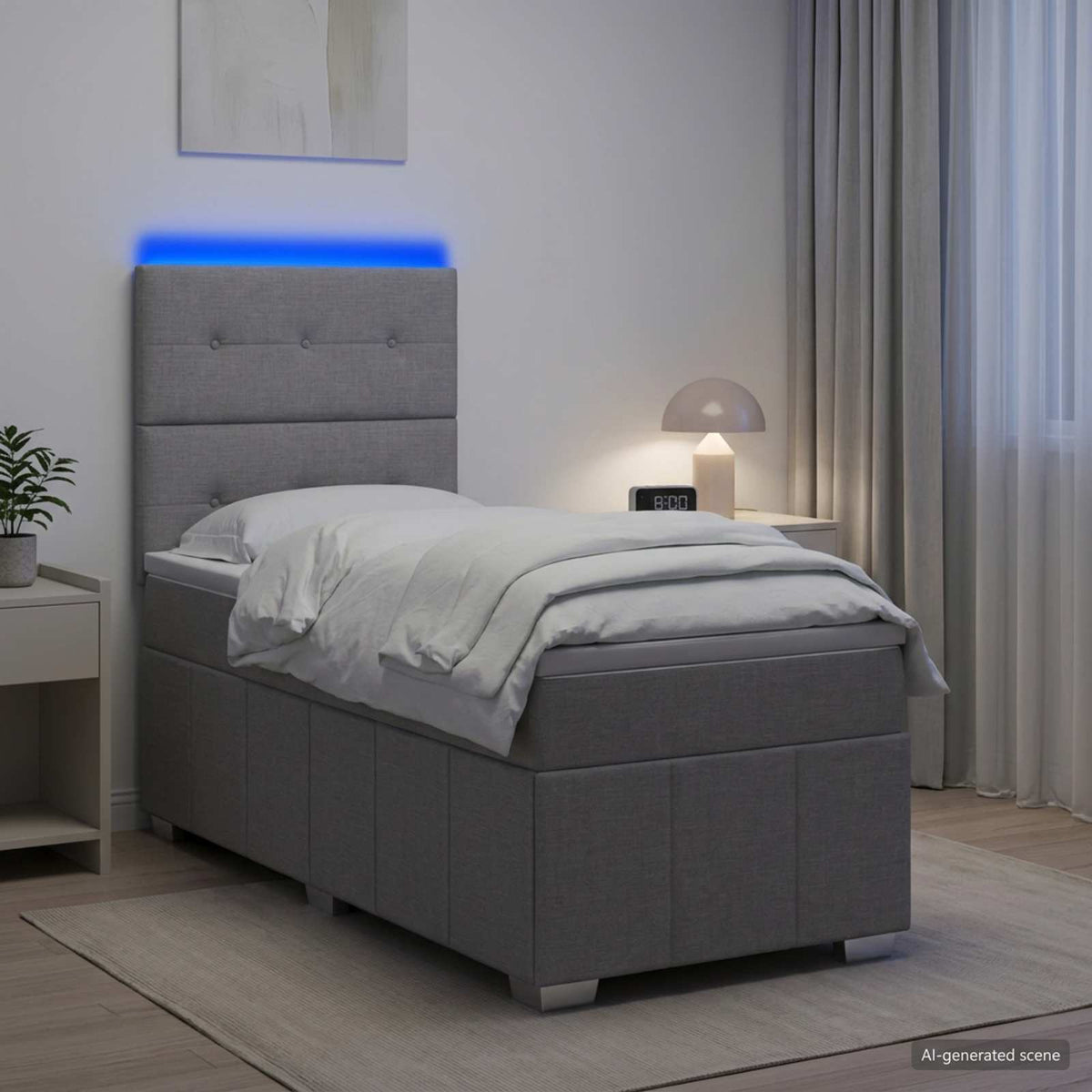 LED Boxspring Ágy Mattal Világosszürke 90 x 190 cm Szövet