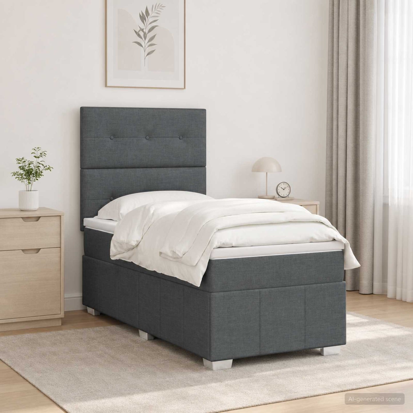 LED Boxspring Ágy Mattal Sötétszürke 80 x 200 cm Szövet
