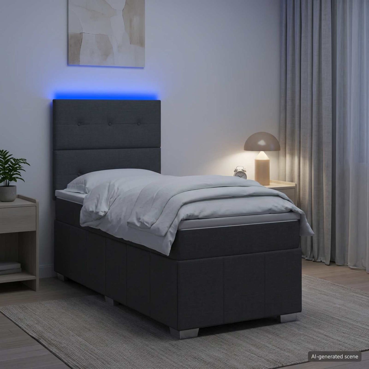 LED Boxspring Ágy Mattal Sötétszürke 80 x 200 cm Szövet