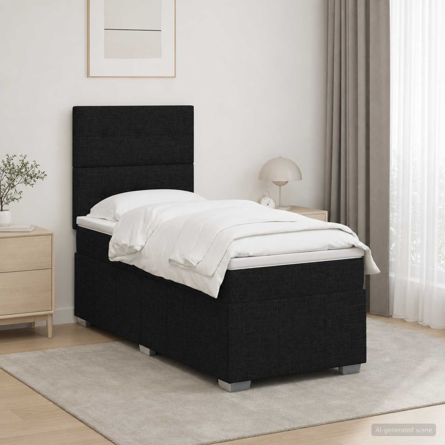 LED Boxspring Ágy Mattal fejtámlával Fekete 100 x 200 cm Szövet