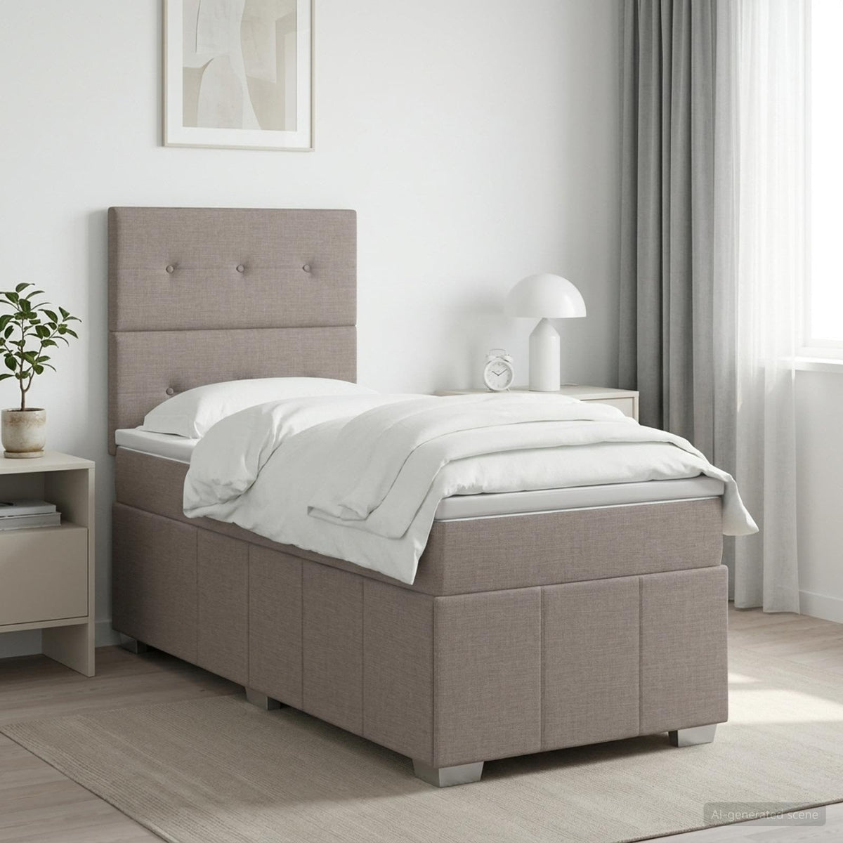 LED Boxspring Ágy Mattal Tópszínű 90 x 200 cm Szövet