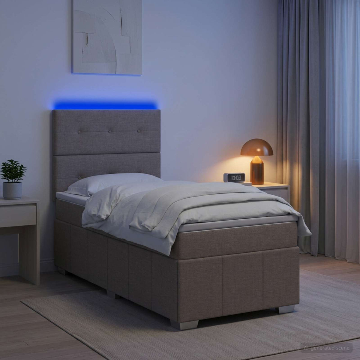 LED Boxspring Ágy Mattal Tópszínű 90 x 200 cm Szövet