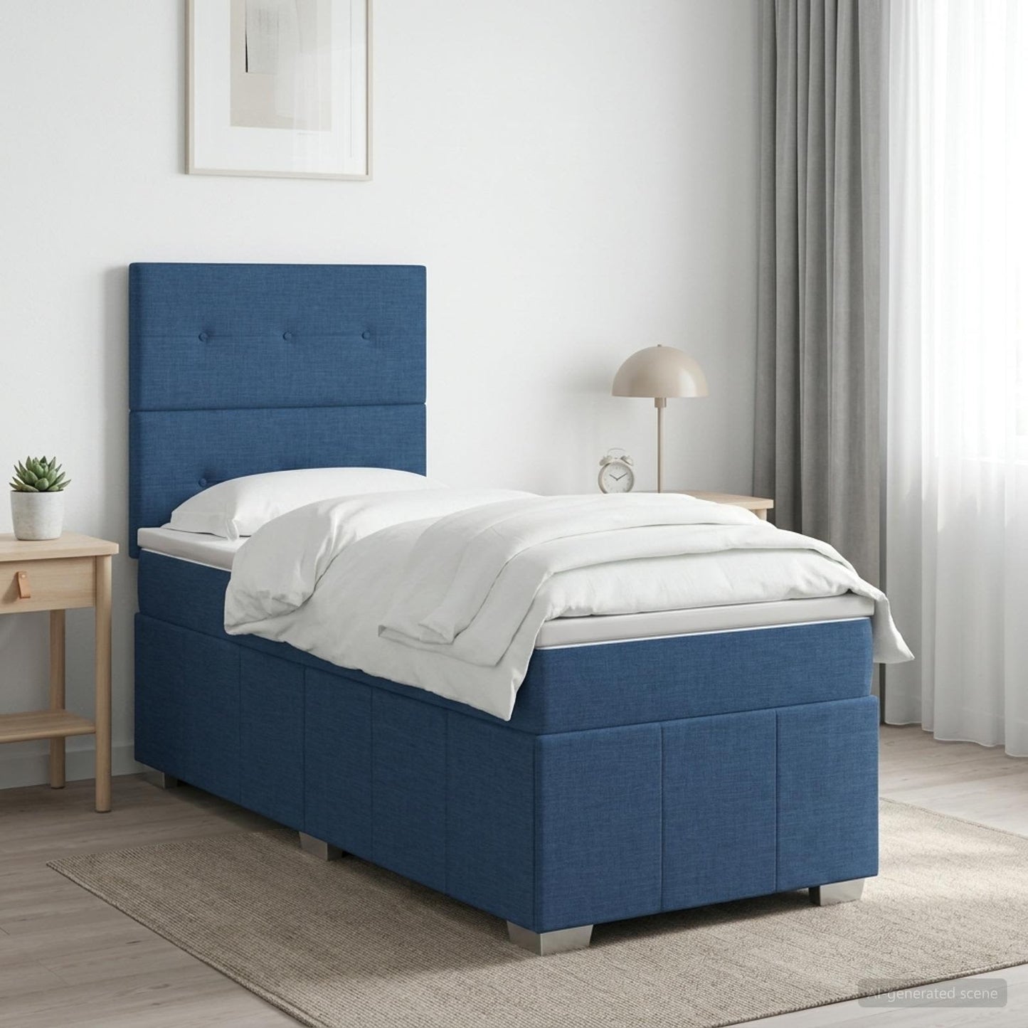 LED Boxspring Ágy Mattal LED szalagokkal Kék 90 x 200 cm Szövet