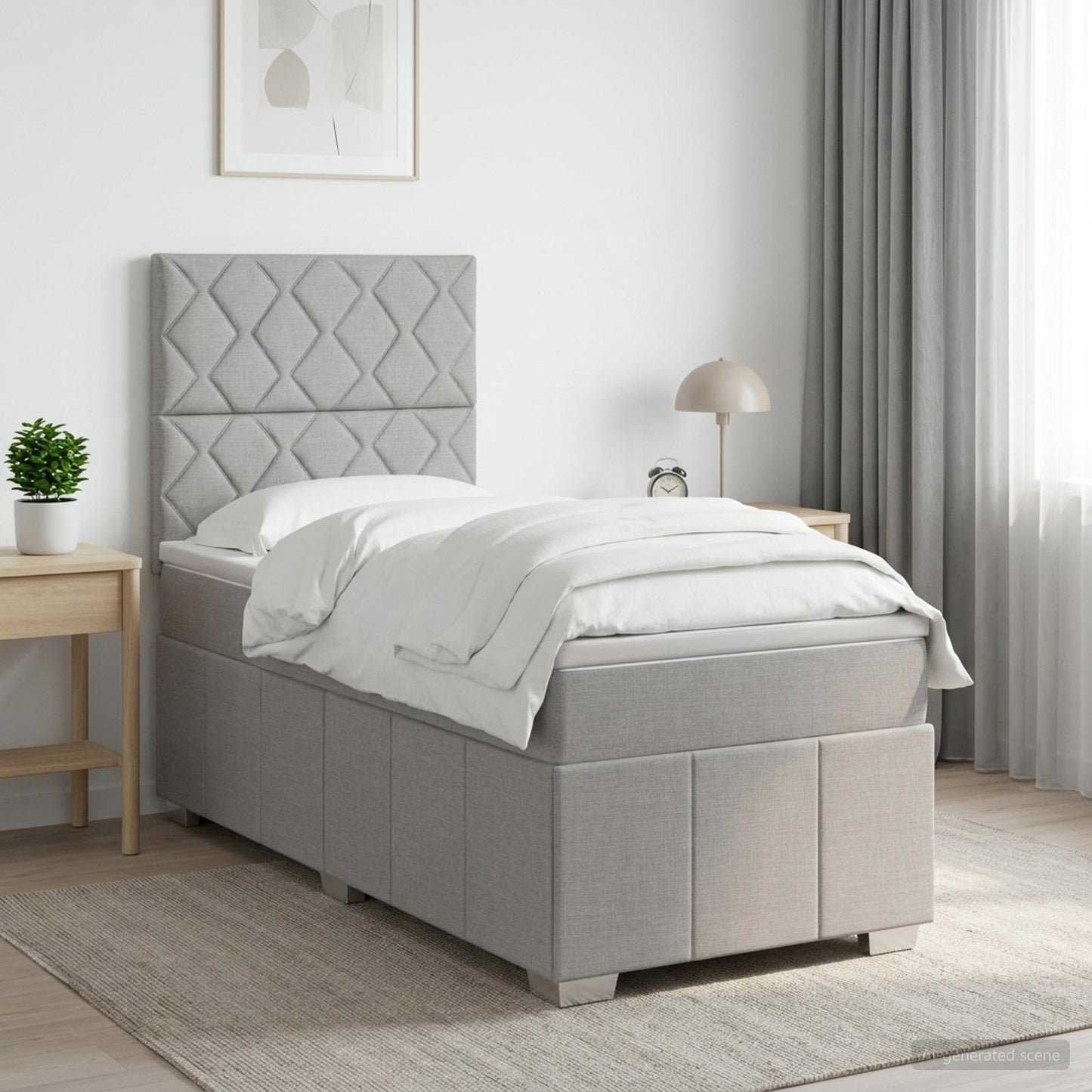 LED Boxspring Ágy Mattal Világosszürke 100 x 200 cm Szövet