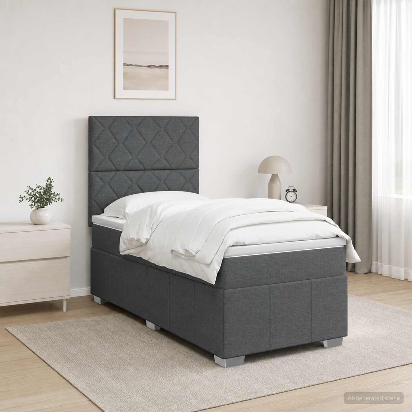 LED Boxspring Ágy Mattal Sötétszürke 80 x 200 cm Szövet