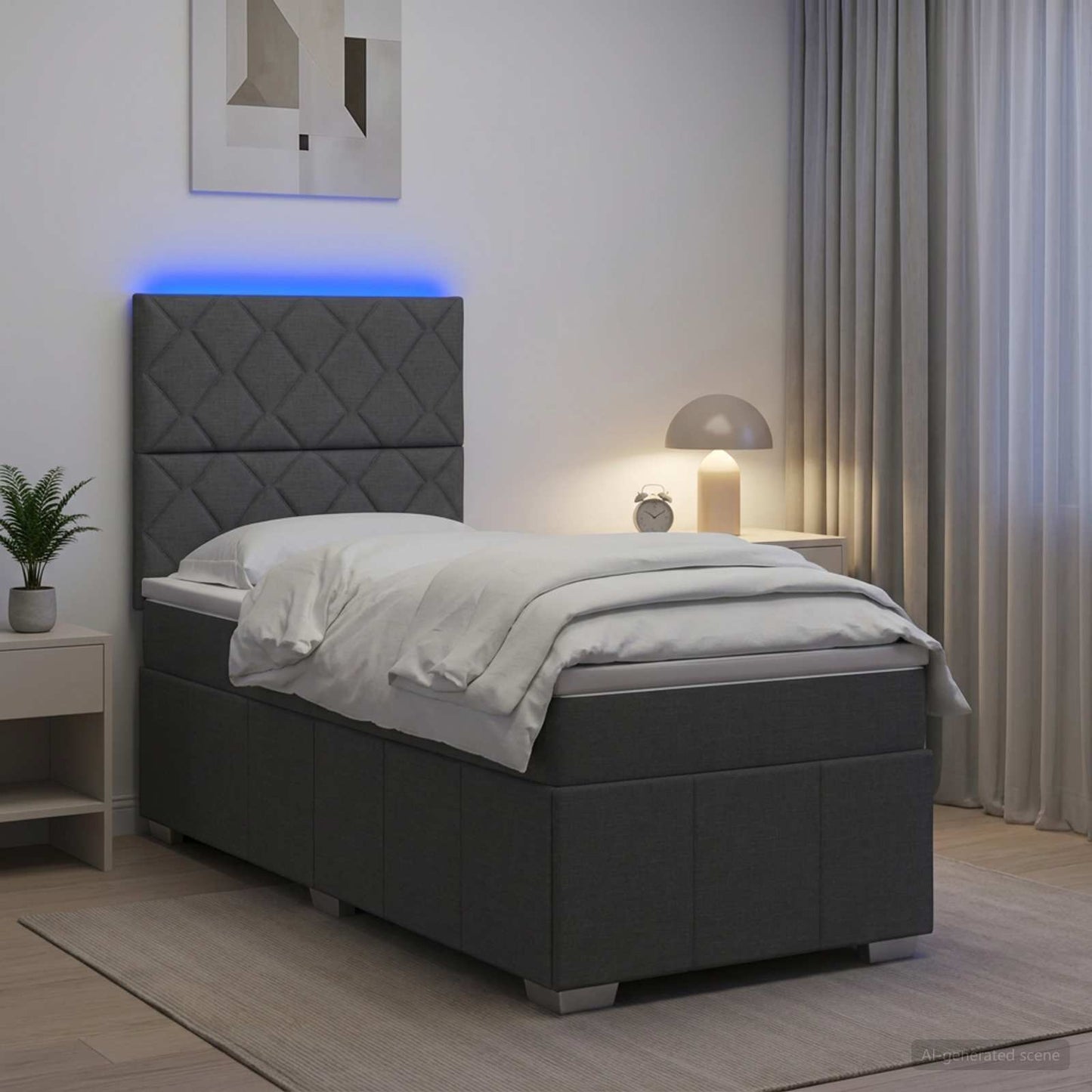 LED Boxspring Ágy Mattal Sötétszürke 80 x 200 cm Szövet