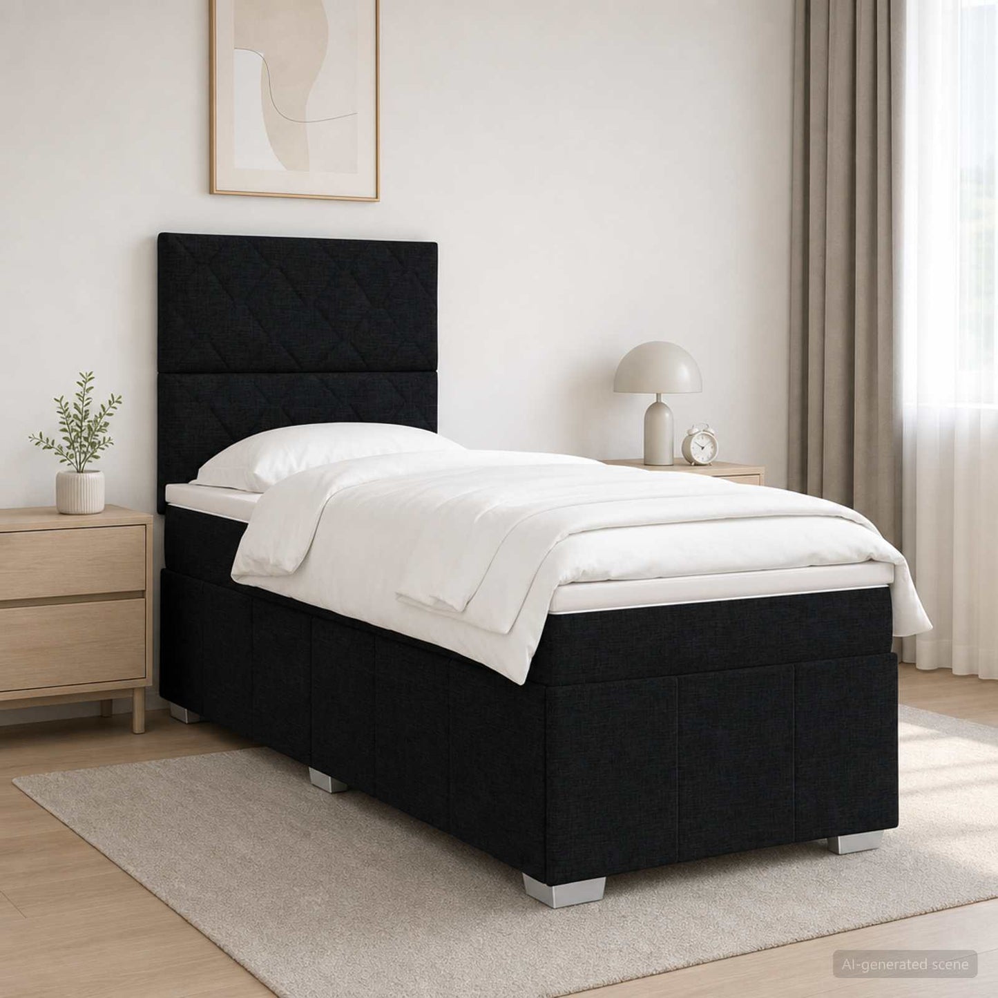 LED Boxspring Ágy Mattal fejtámlával Fekete 80 x 200 cm Szövet