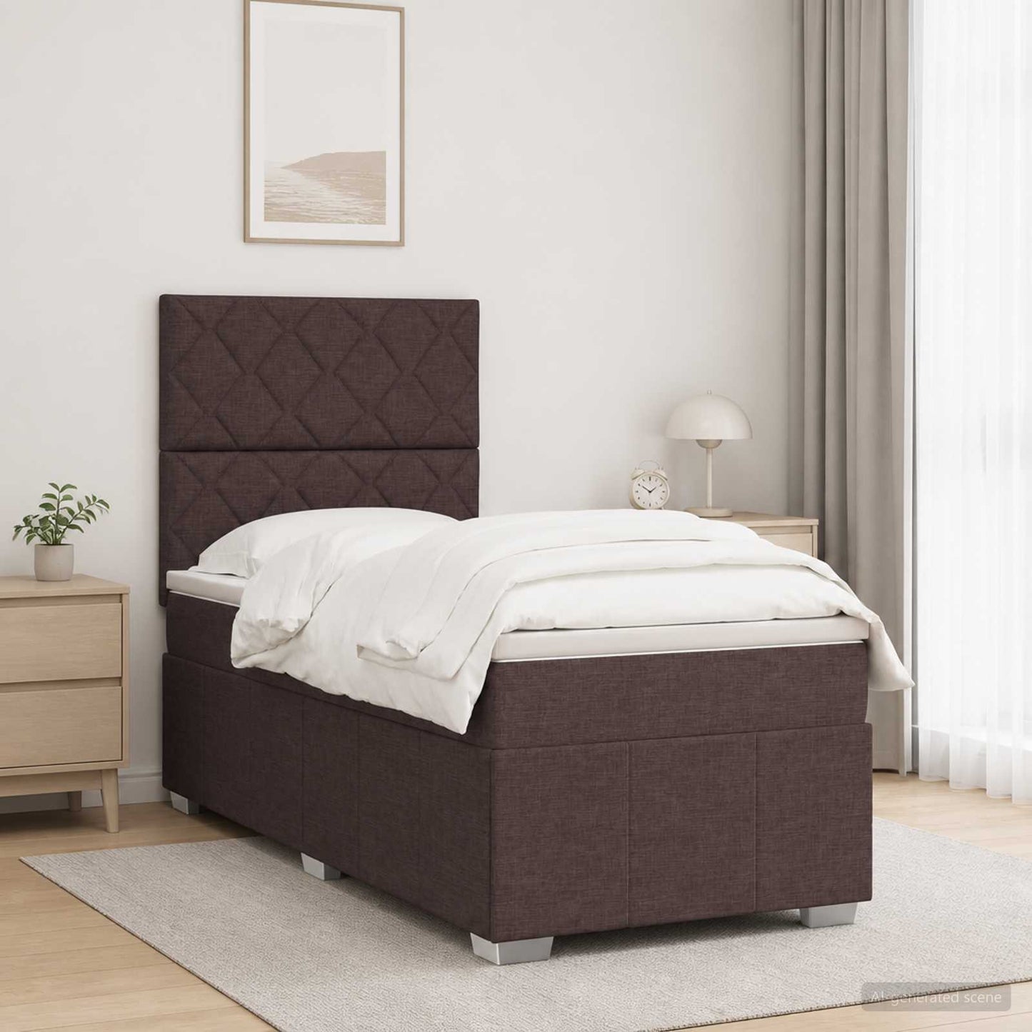 LED Boxspring Ágy Mattal Sötét Barna 100 x 200 cm Szövet