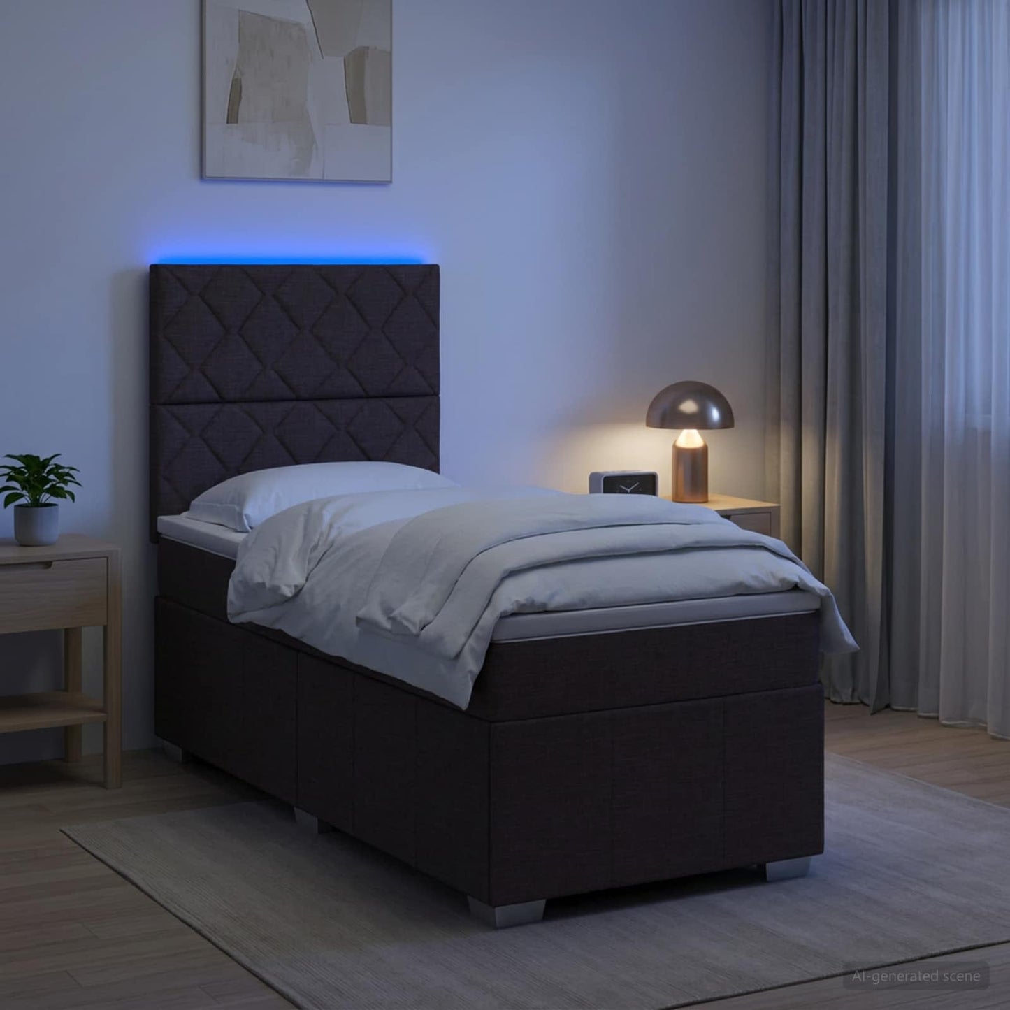 LED Boxspring Ágy Mattal Sötét Barna 100 x 200 cm Szövet