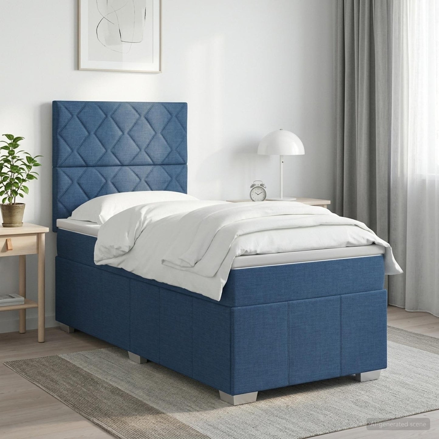 LED Boxspring Ágy Mattal fejtámlával Kék 100 x 200 cm Szövet