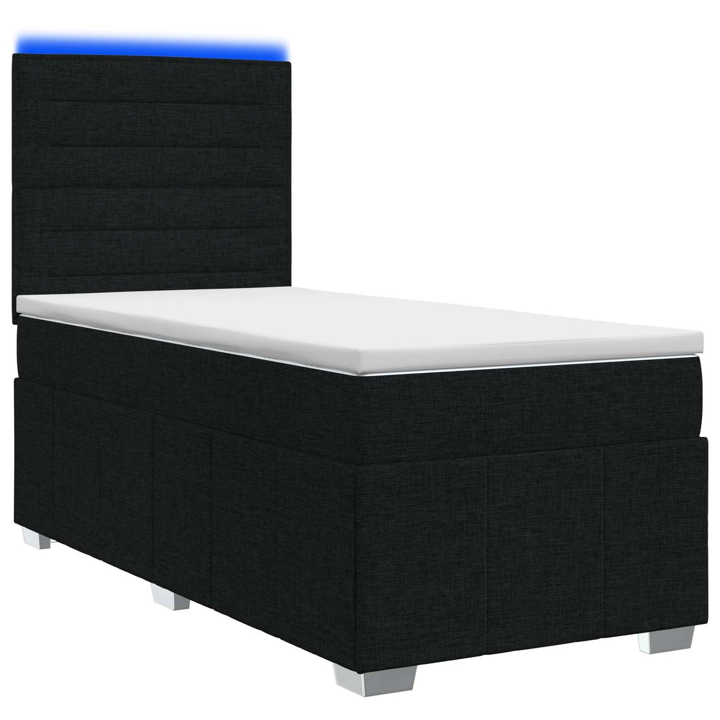 LED Boxspring Ágy Mattal fejtámlával Fekete 90 x 190 cm Szövet