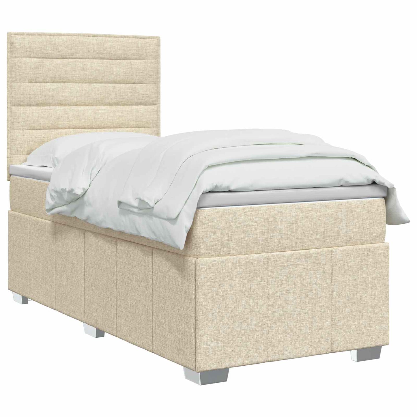 LED Boxspring Ágy Mattal Krémszínű 90 x 200 cm Szövet