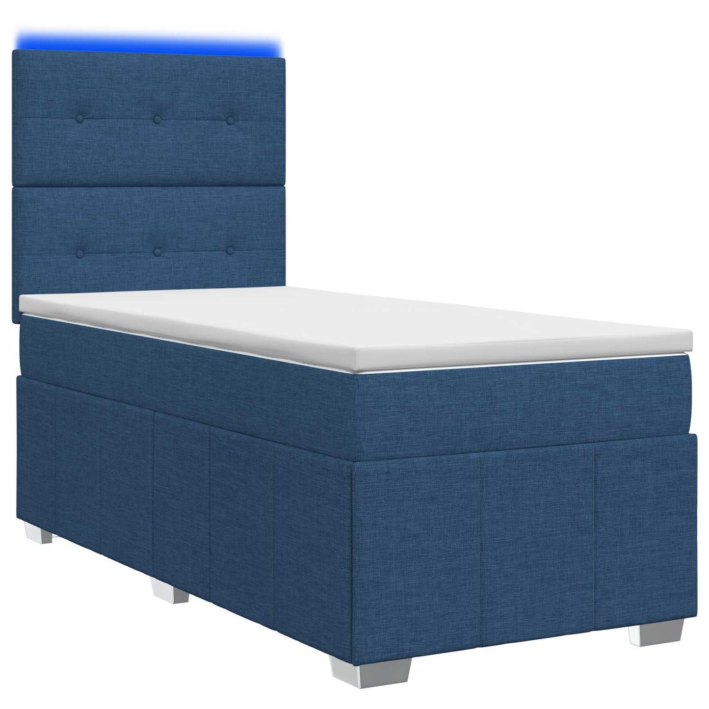 LED Boxspring Ágy Mattal LED szalagokkal Kék 90 x 200 cm Szövet
