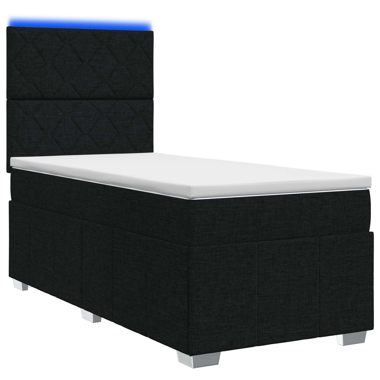 LED Boxspring Ágy Mattal fejtámlával Fekete 90 x 200 cm Szövet
