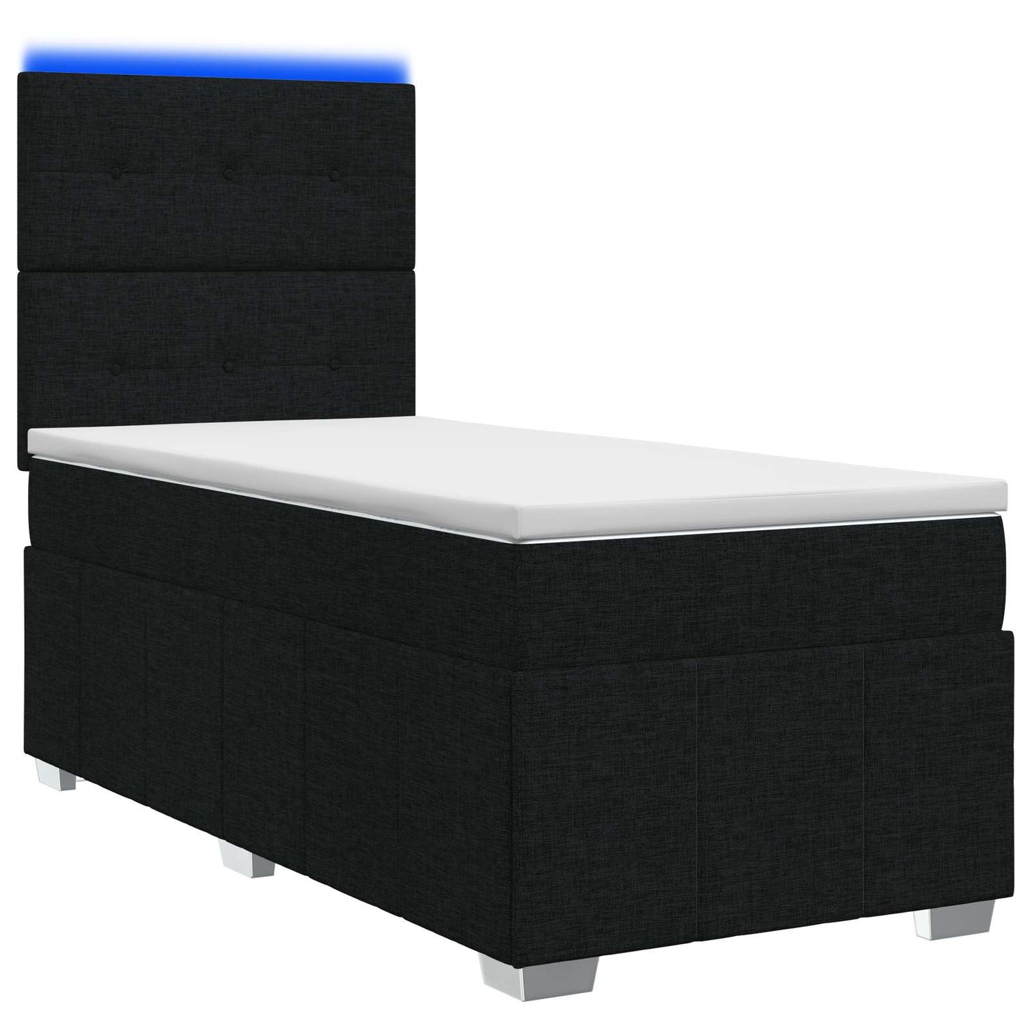 LED Boxspring Ágy Mattal fejtámlával Fekete 100 x 200 cm Szövet