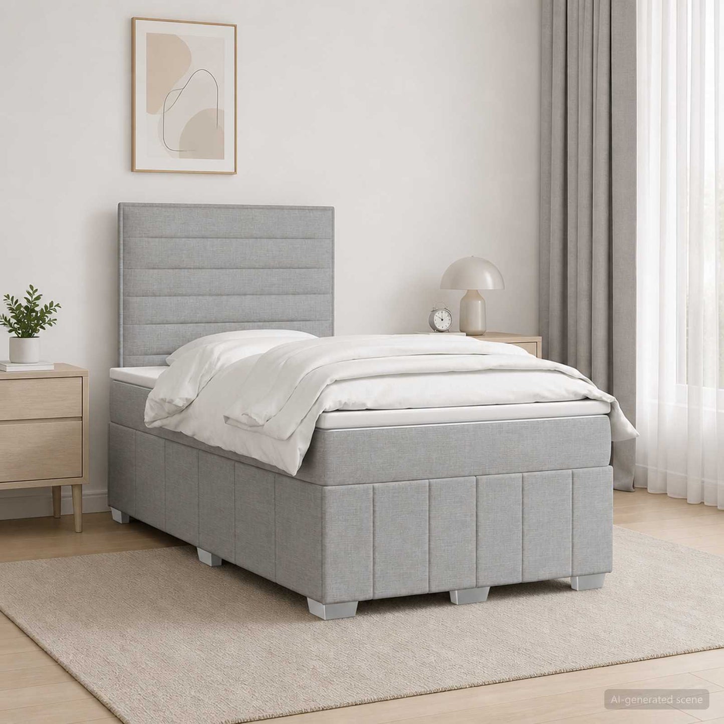 LED Boxspring Ágy Mattal Világosszürke 120 x 190 cm Szövet