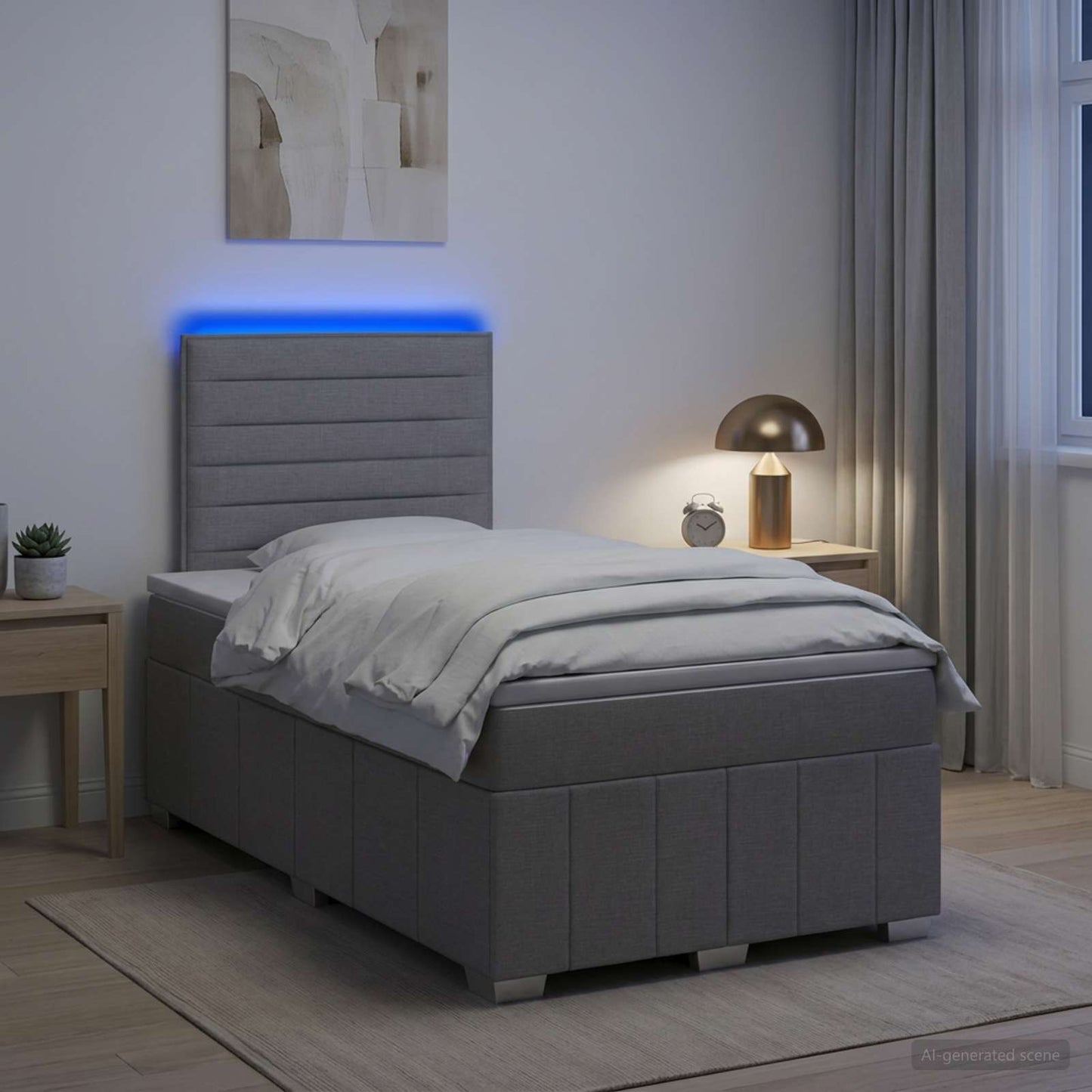 LED Boxspring Ágy Mattal Világosszürke 120 x 190 cm Szövet