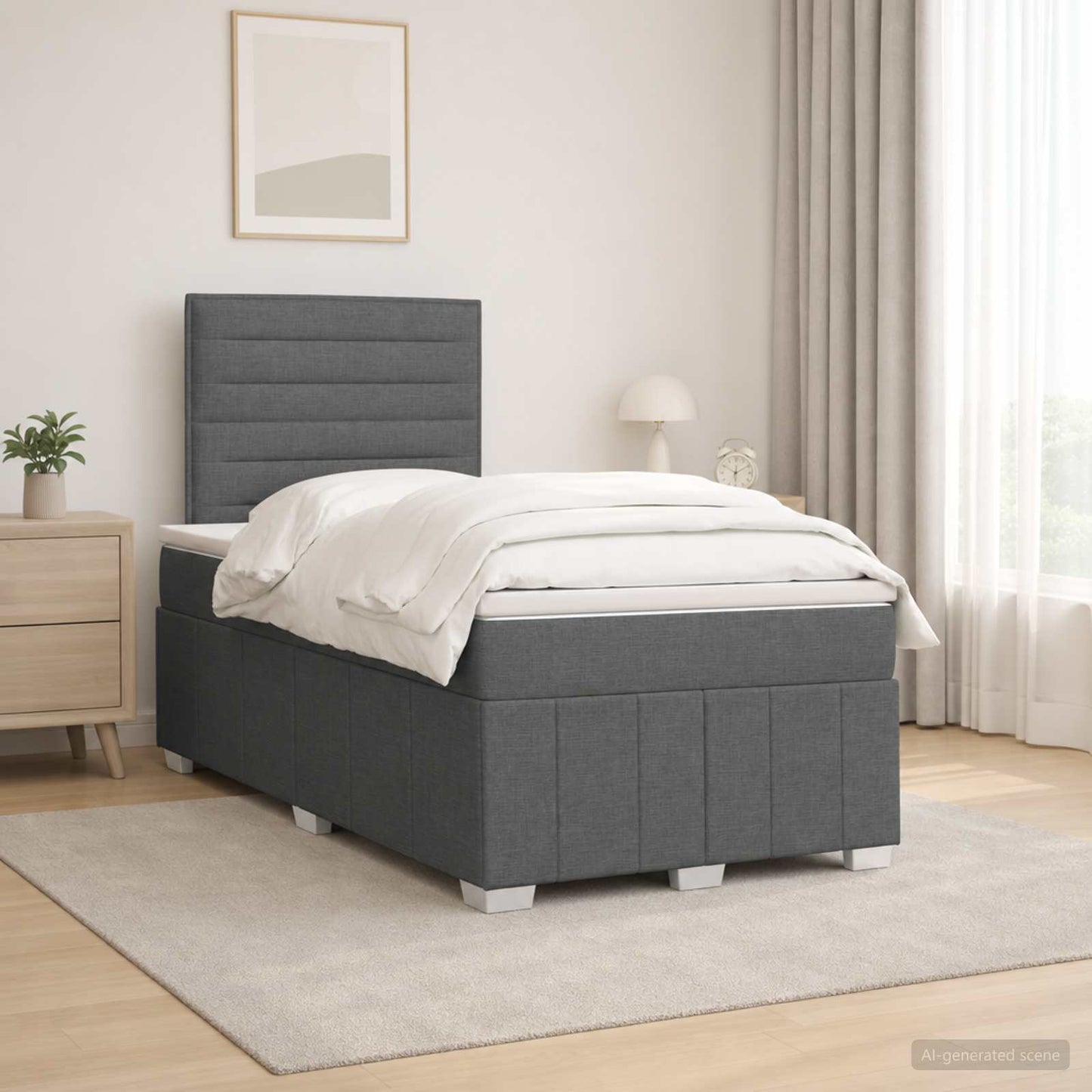 LED Boxspring Ágy Mattal Sötétszürke 120 x 190 cm Szövet