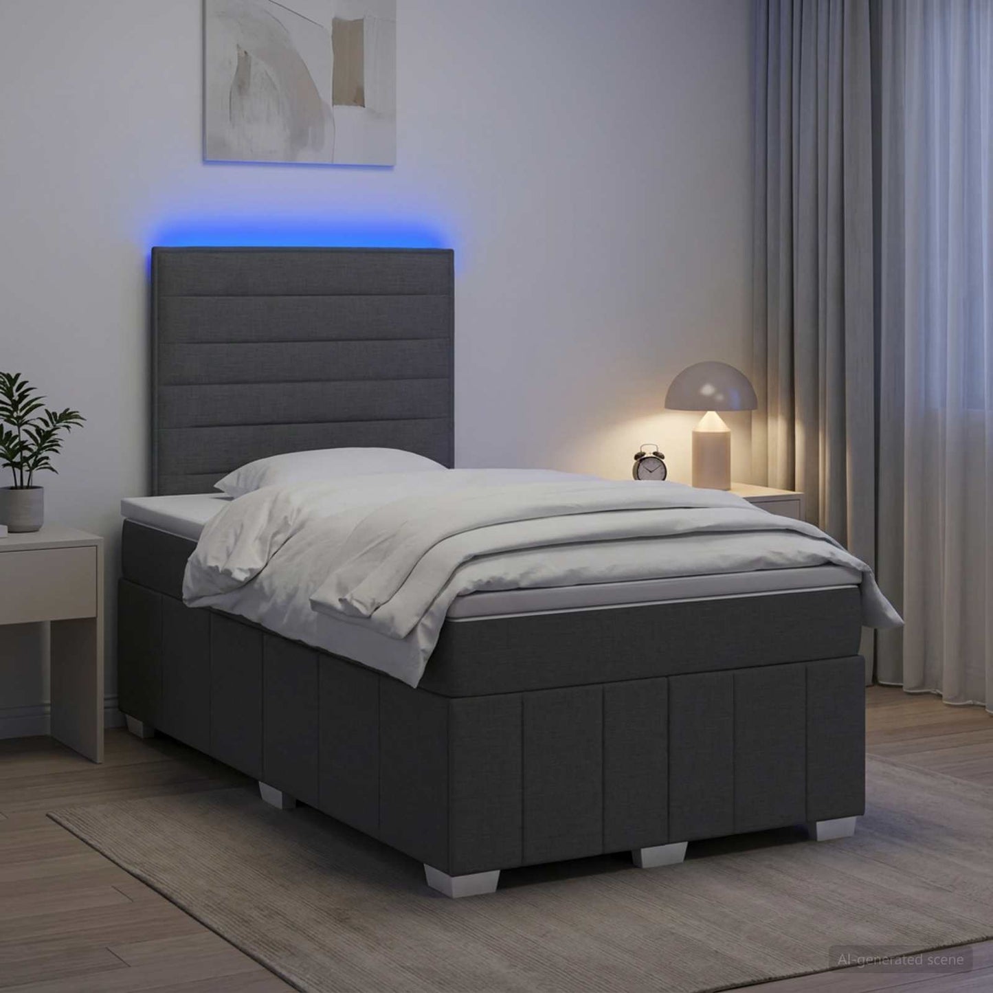 LED Boxspring Ágy Mattal Sötétszürke 120 x 190 cm Szövet