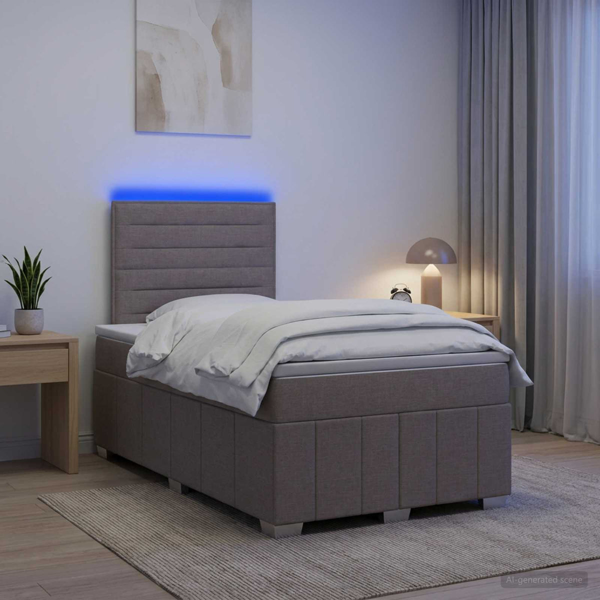 LED Boxspring Ágy Mattal Tópszínű 120 x 190 cm Szövet