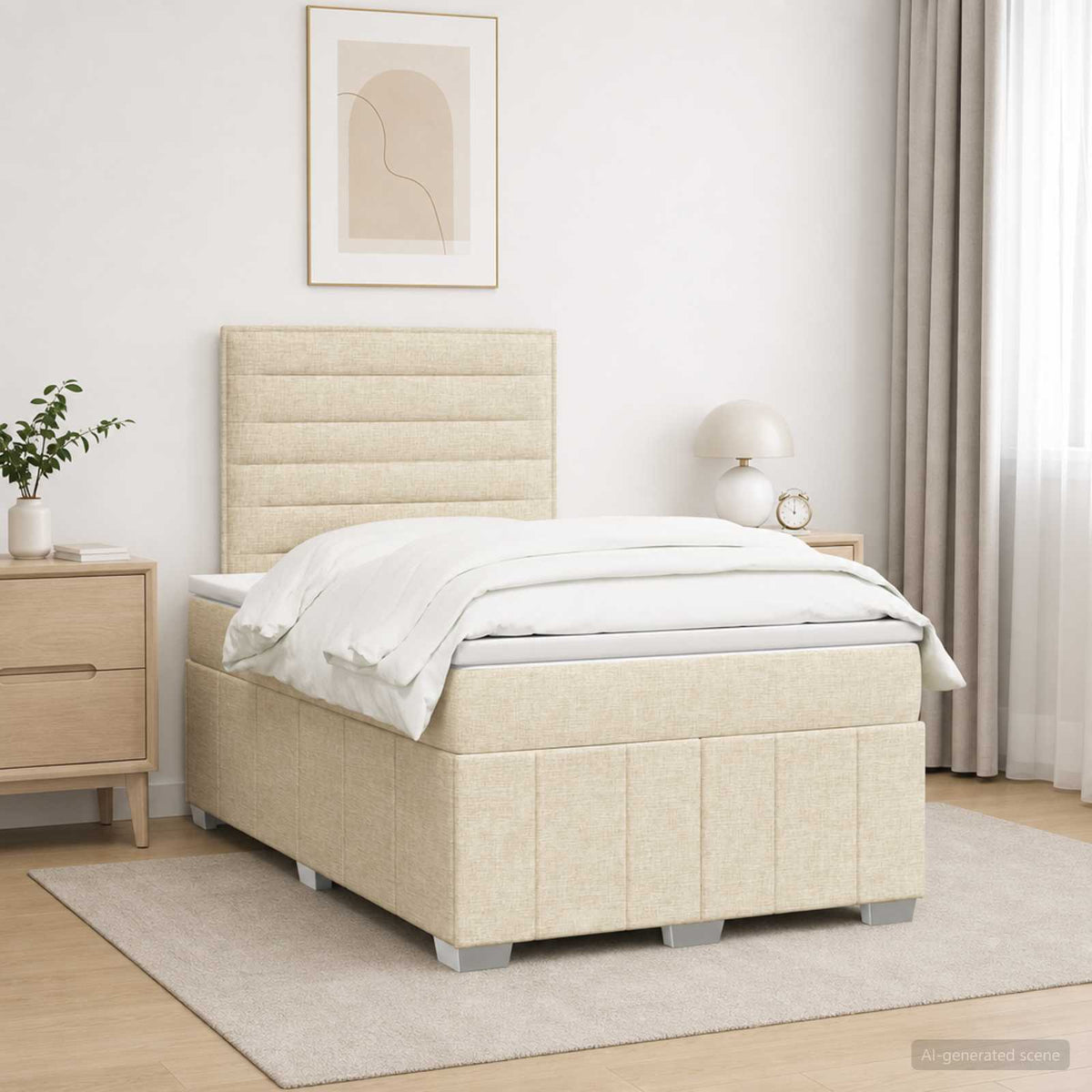 LED Boxspring Ágy Mattal Krémszínű 120 x 190 cm Szövet