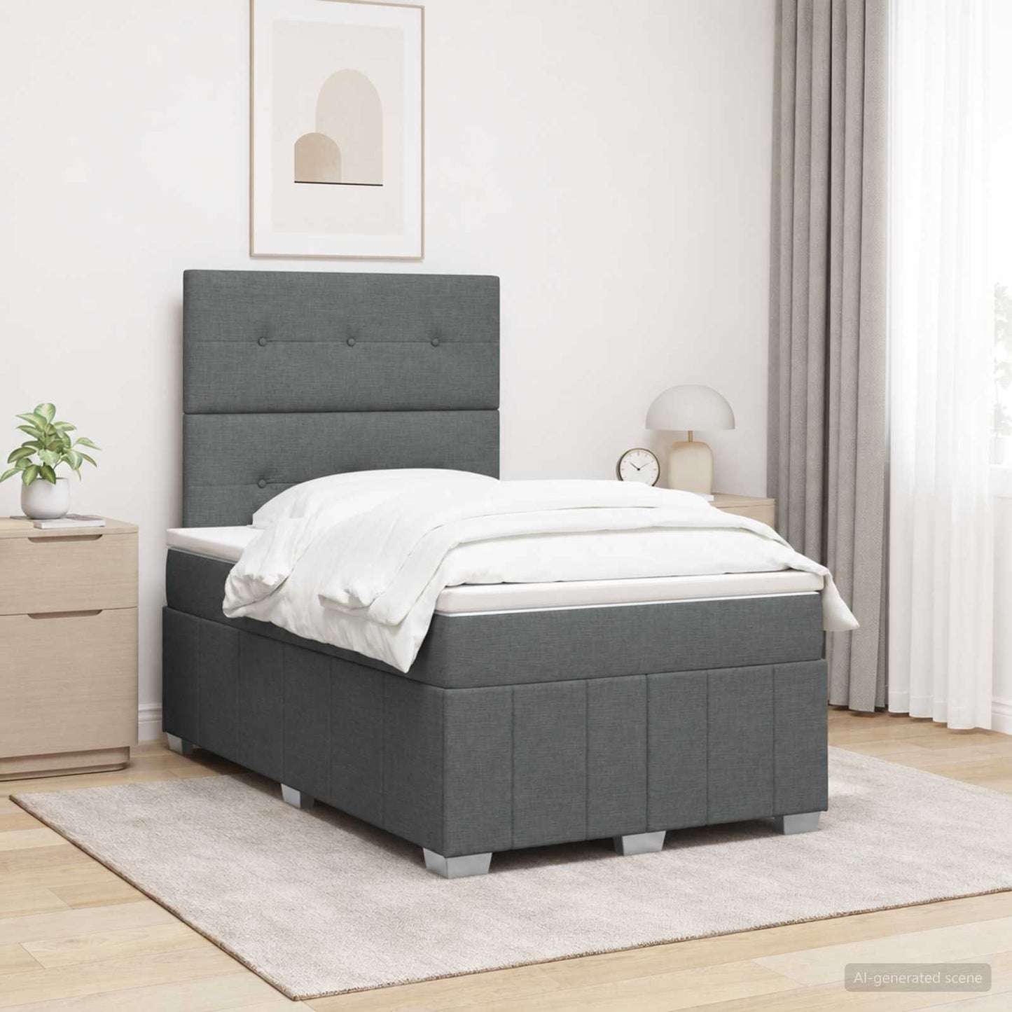LED Boxspring Ágy Mattal Sötétszürke 120 x 200 cm Szövet