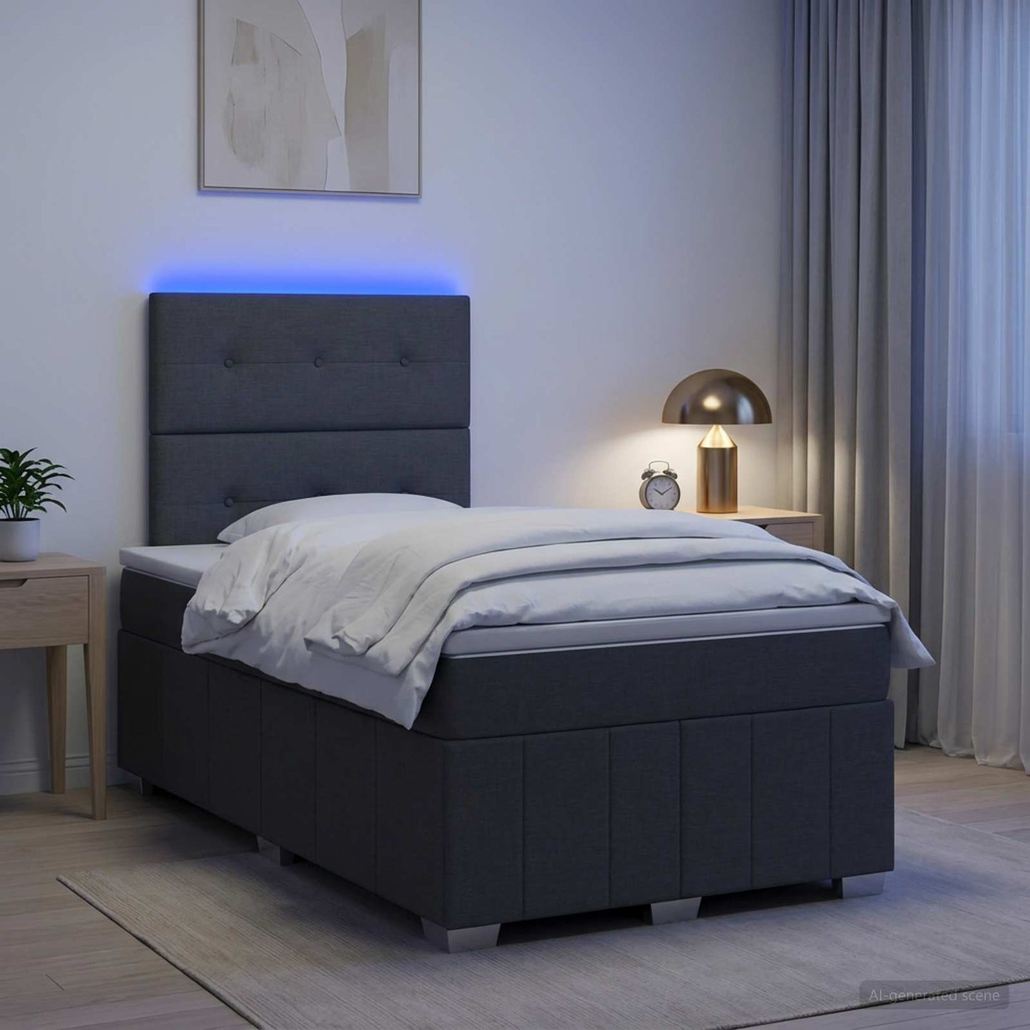 LED Boxspring Ágy Mattal Sötétszürke 120 x 190 cm Szövet
