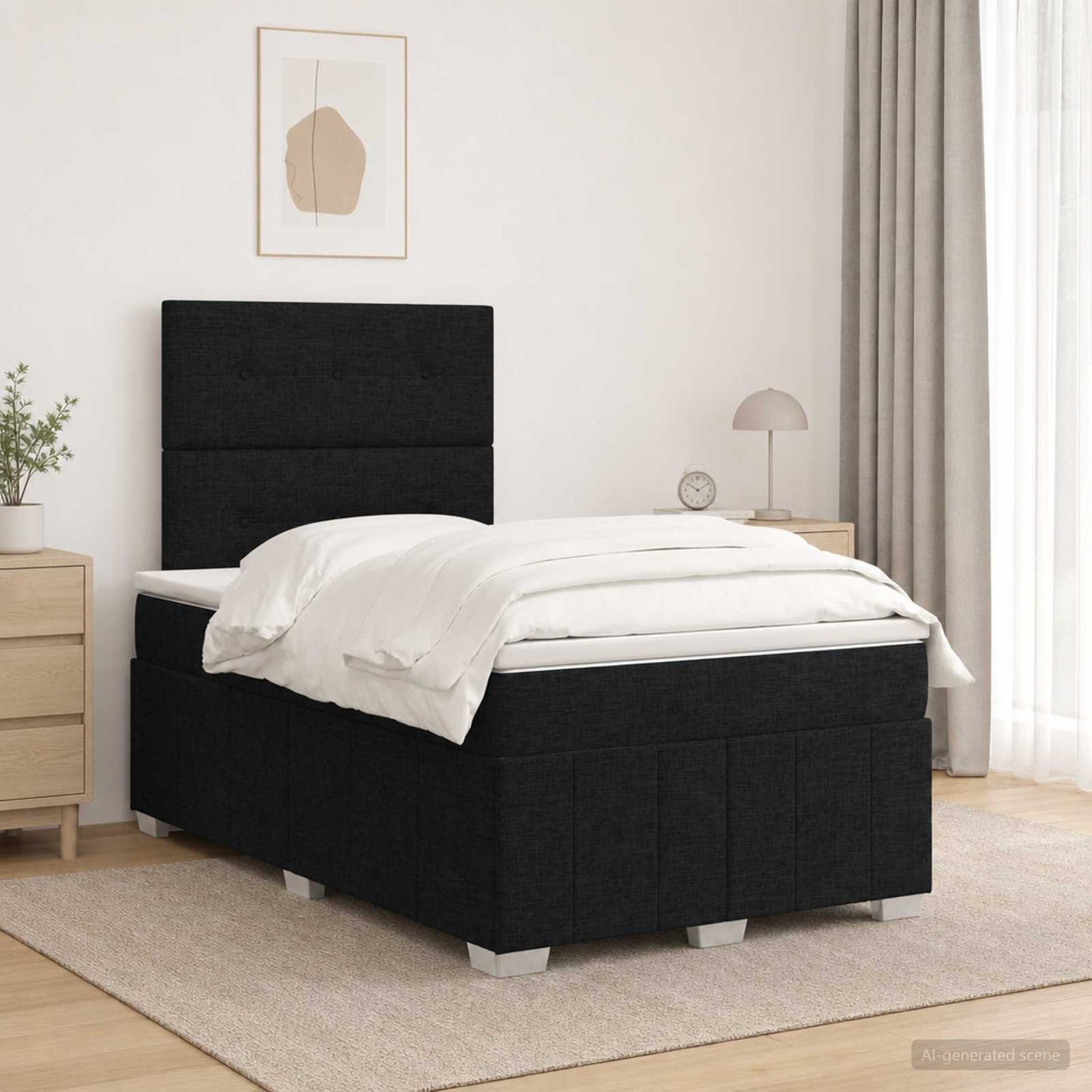 LED Boxspring Ágy Mattal fejtámlával Fekete 120 x 190 cm Szövet