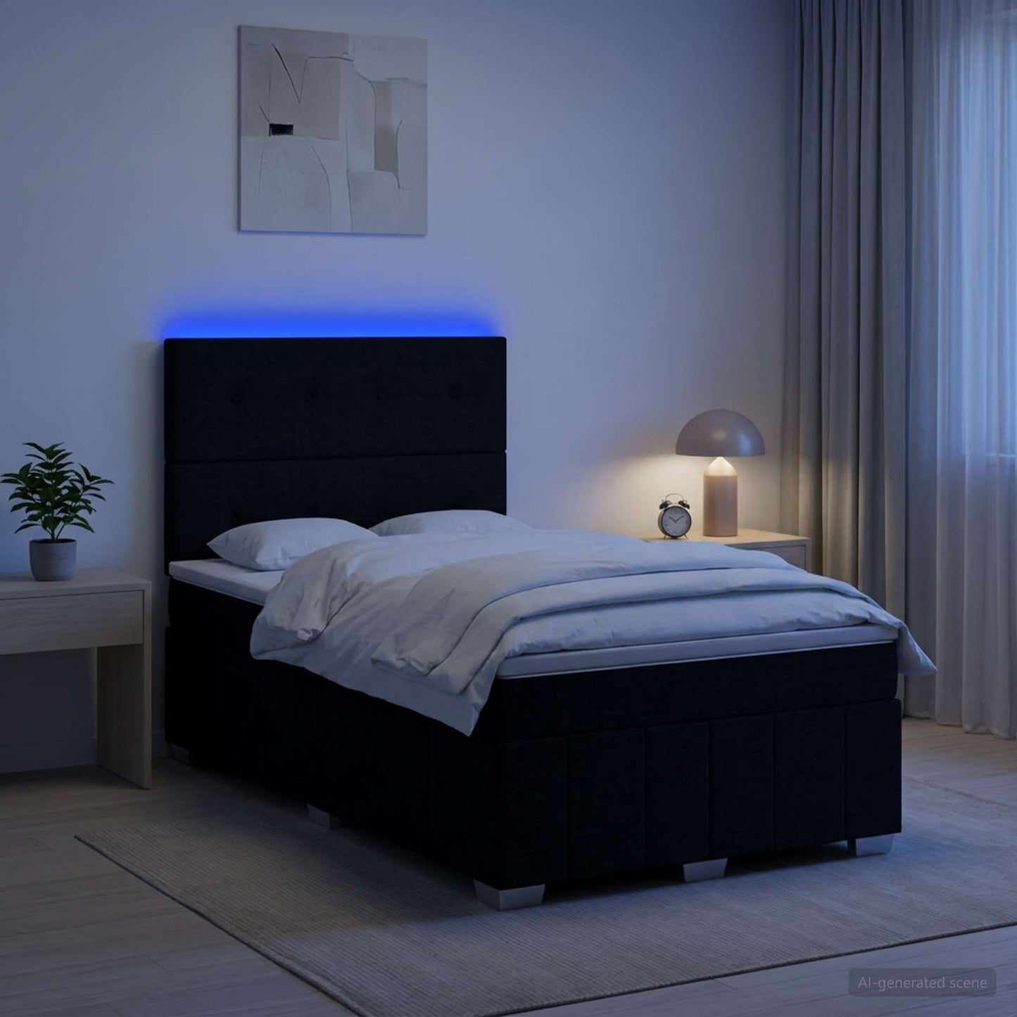 LED Boxspring Ágy Mattal fejtámlával Fekete 120 x 190 cm Szövet