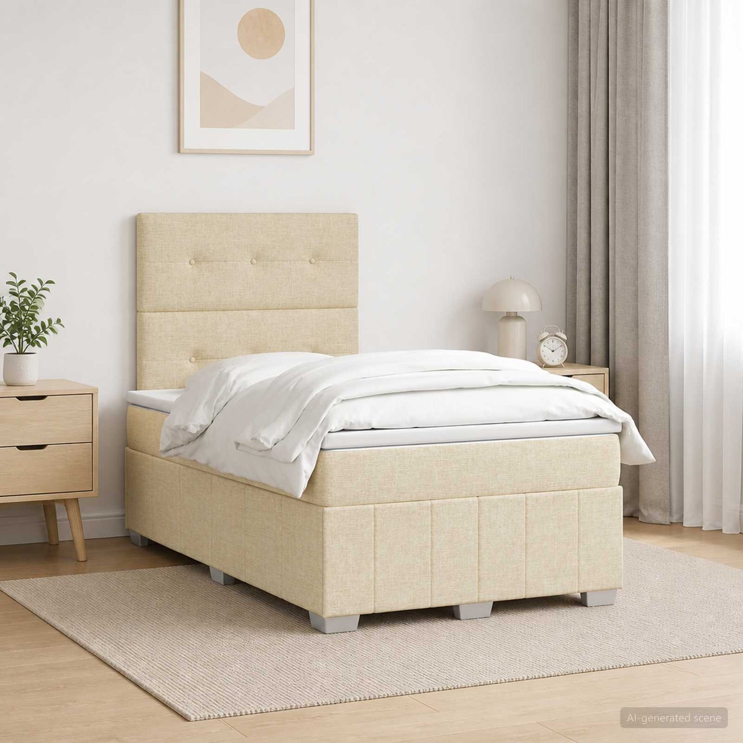 LED Boxspring Ágy Mattal Krémszínű 120 x 200 cm Szövet