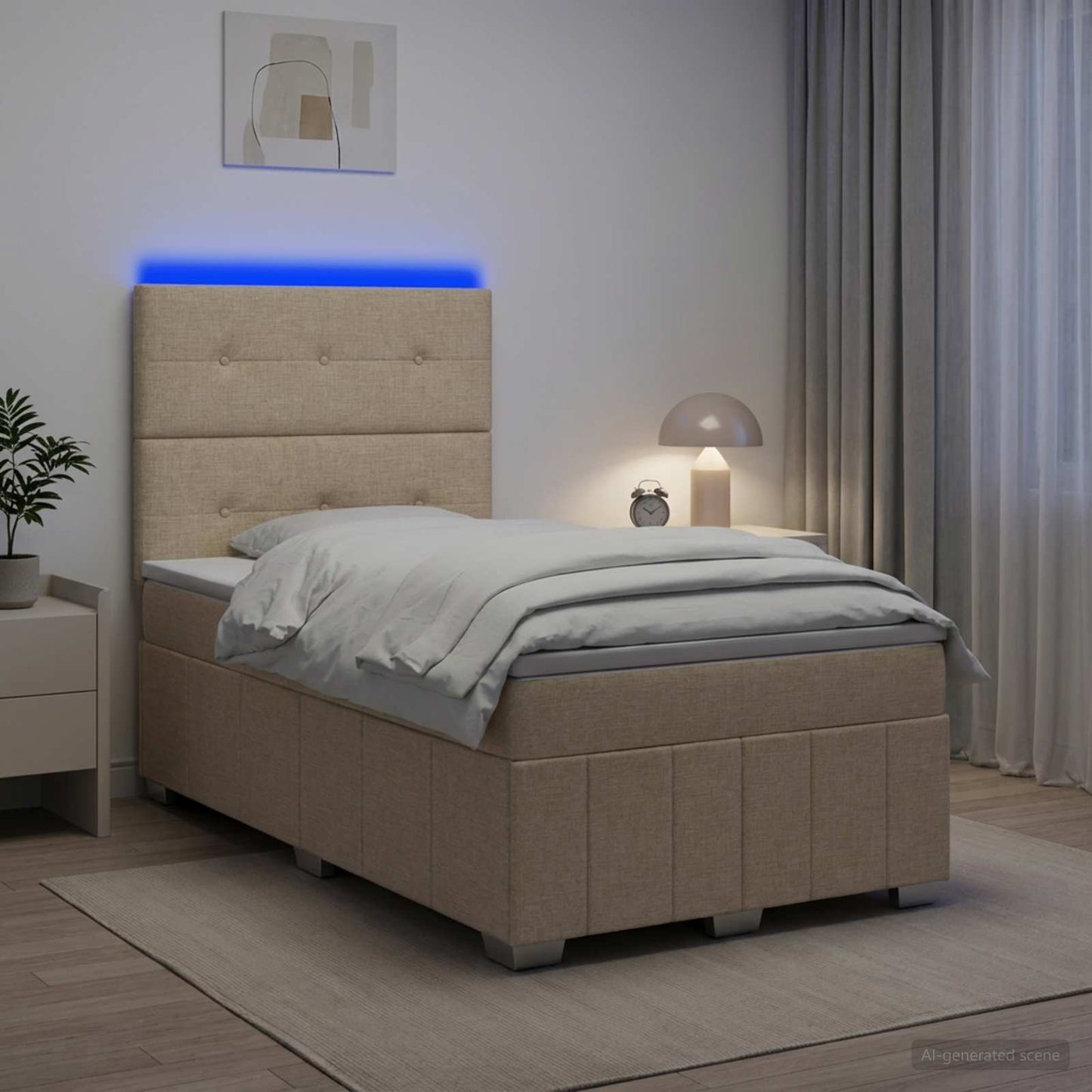 LED Boxspring Ágy Mattal Krémszínű 120 x 200 cm Szövet