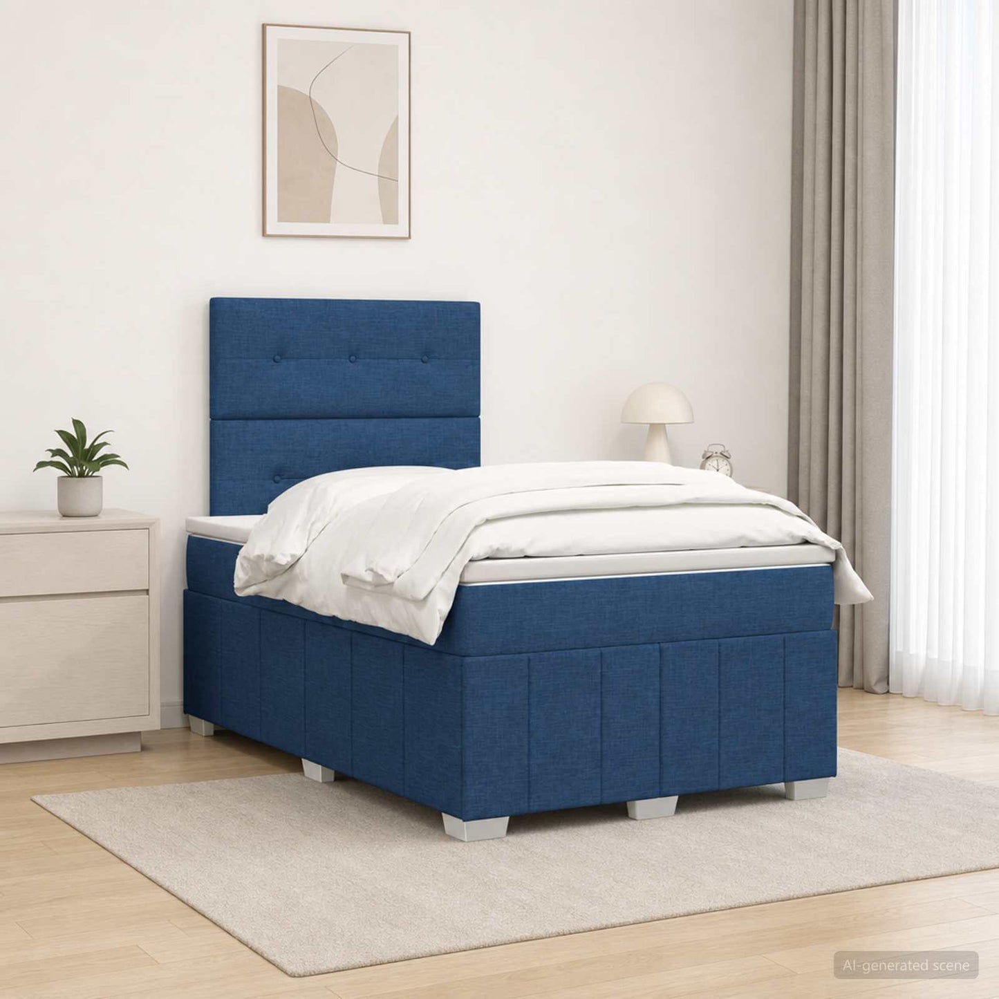 LED Boxspring Ágy Mattal fejtámlával Kék 120 x 200 cm Szövet