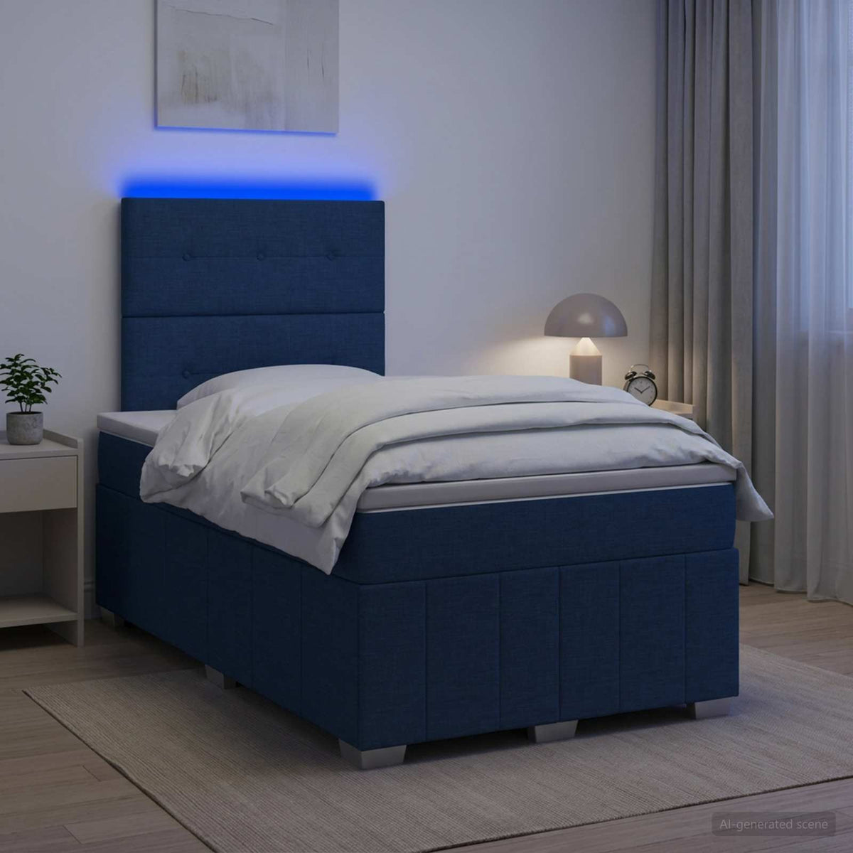 LED Boxspring Ágy Mattal fejtámlával Kék 120 x 190 cm Szövet