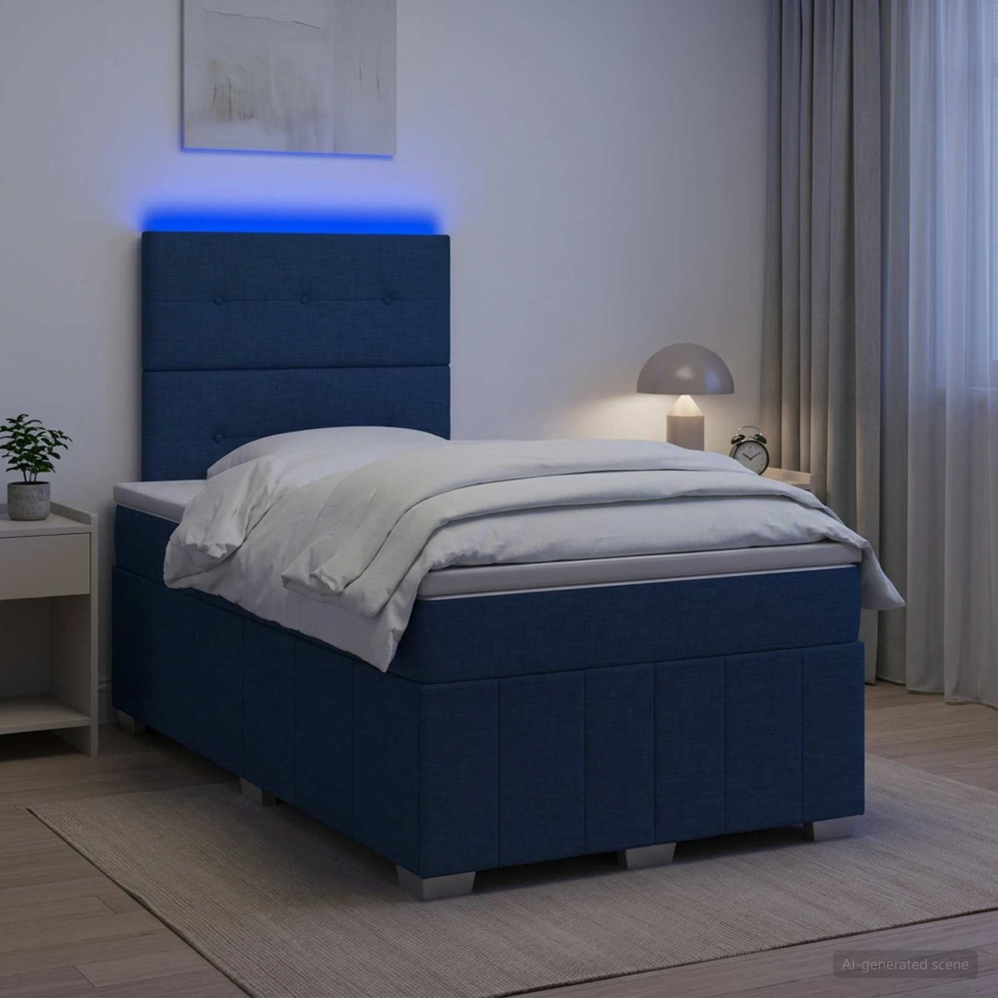 LED Boxspring Ágy Mattal fejtámlával Kék 120 x 200 cm Szövet