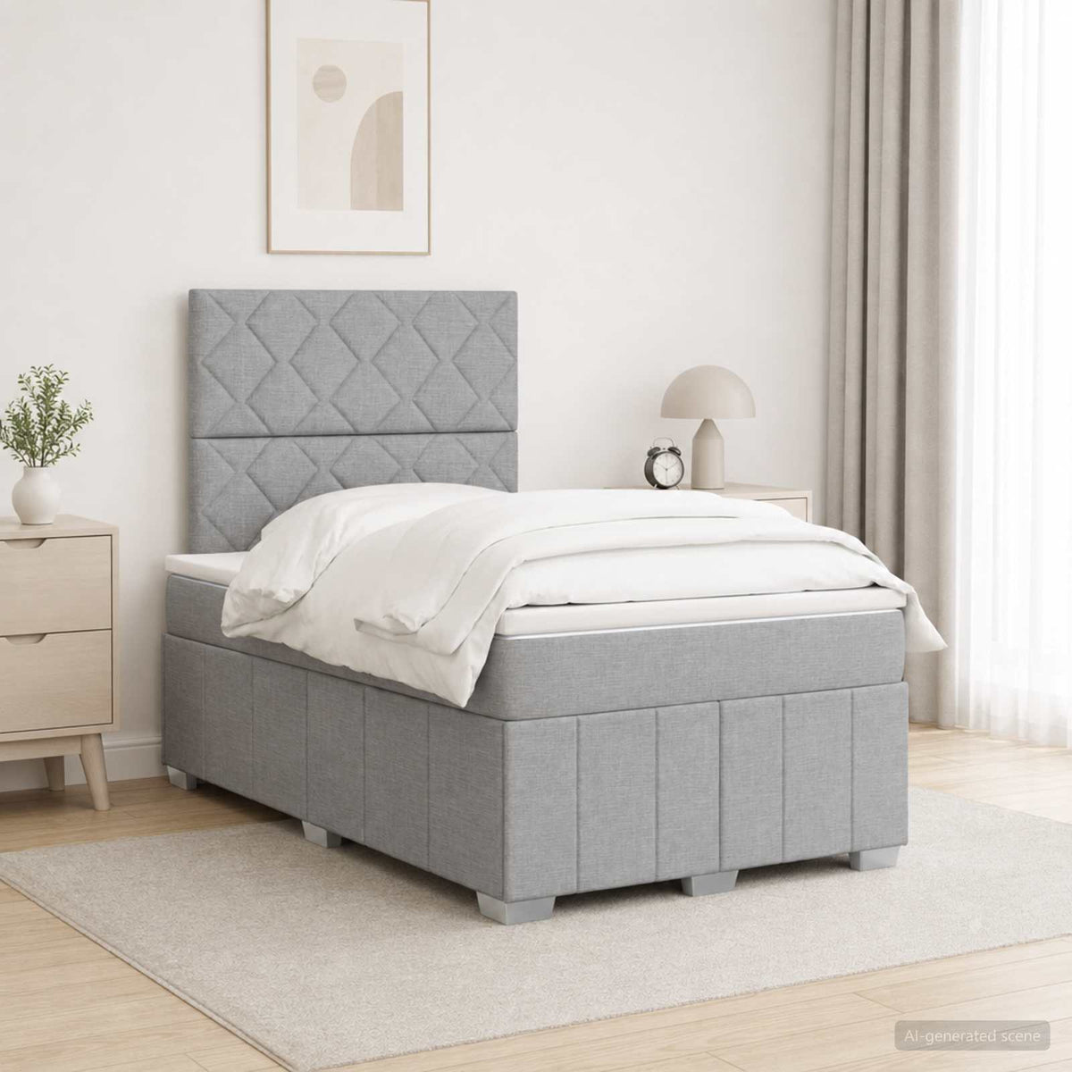 LED Boxspring Ágy Mattal Világosszürke 120 x 190 cm Szövet