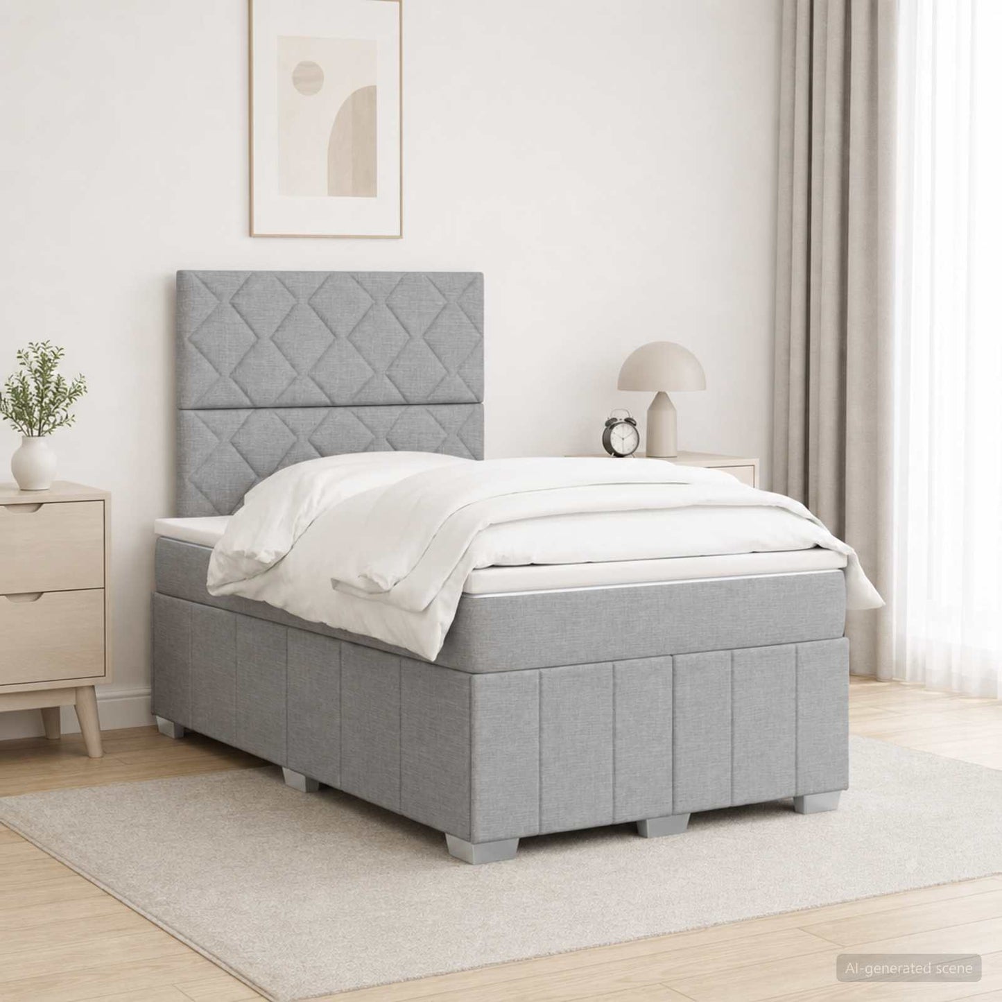 LED Boxspring Ágy Mattal Világosszürke 120 x 200 cm Szövet