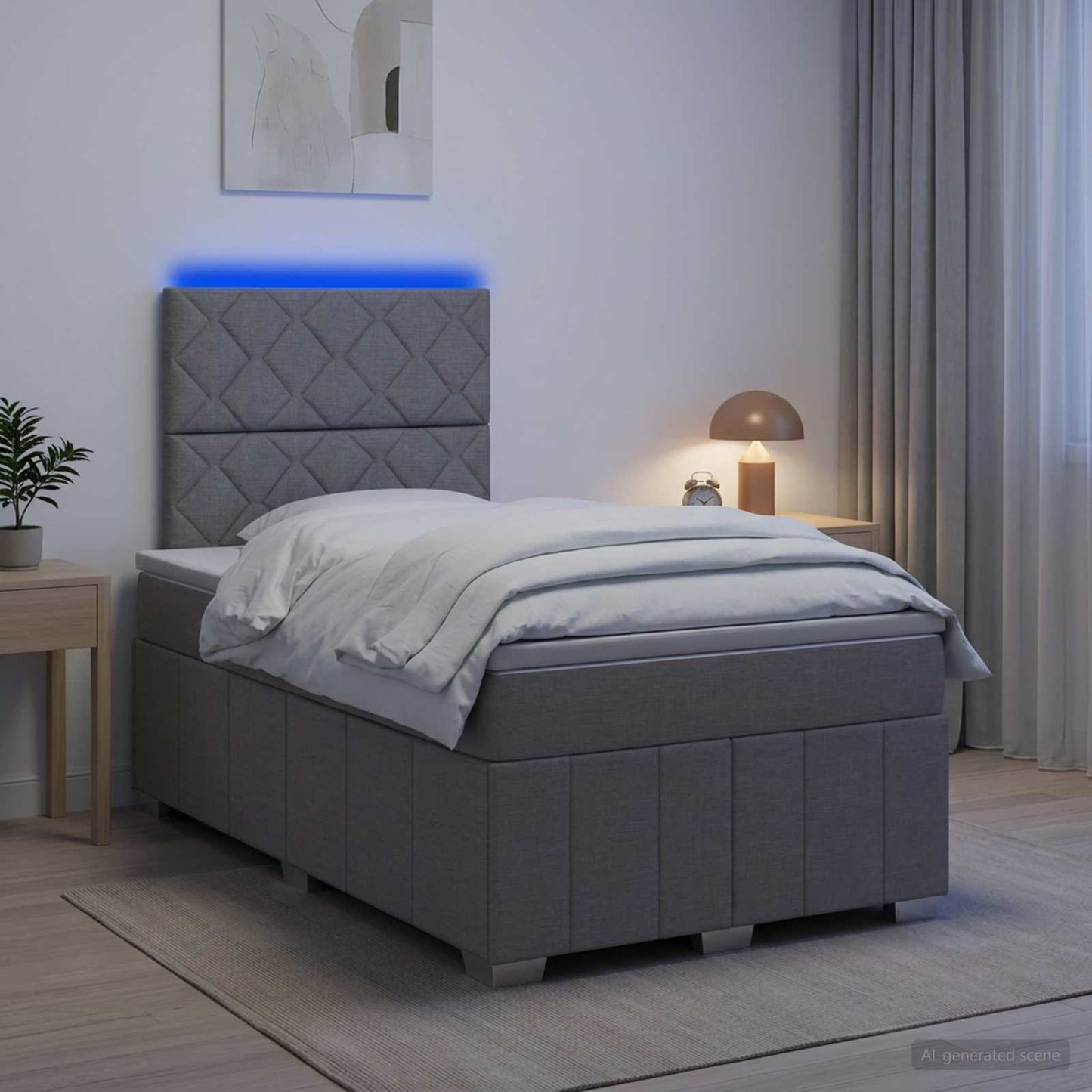 LED Boxspring Ágy Mattal Világosszürke 120 x 200 cm Szövet