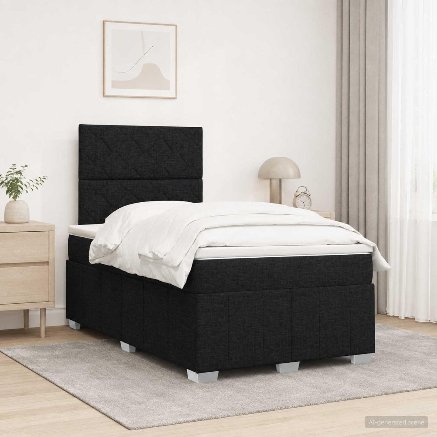 LED Boxspring Ágy Mattal fejtámlával Fekete 120 x 190 cm Szövet