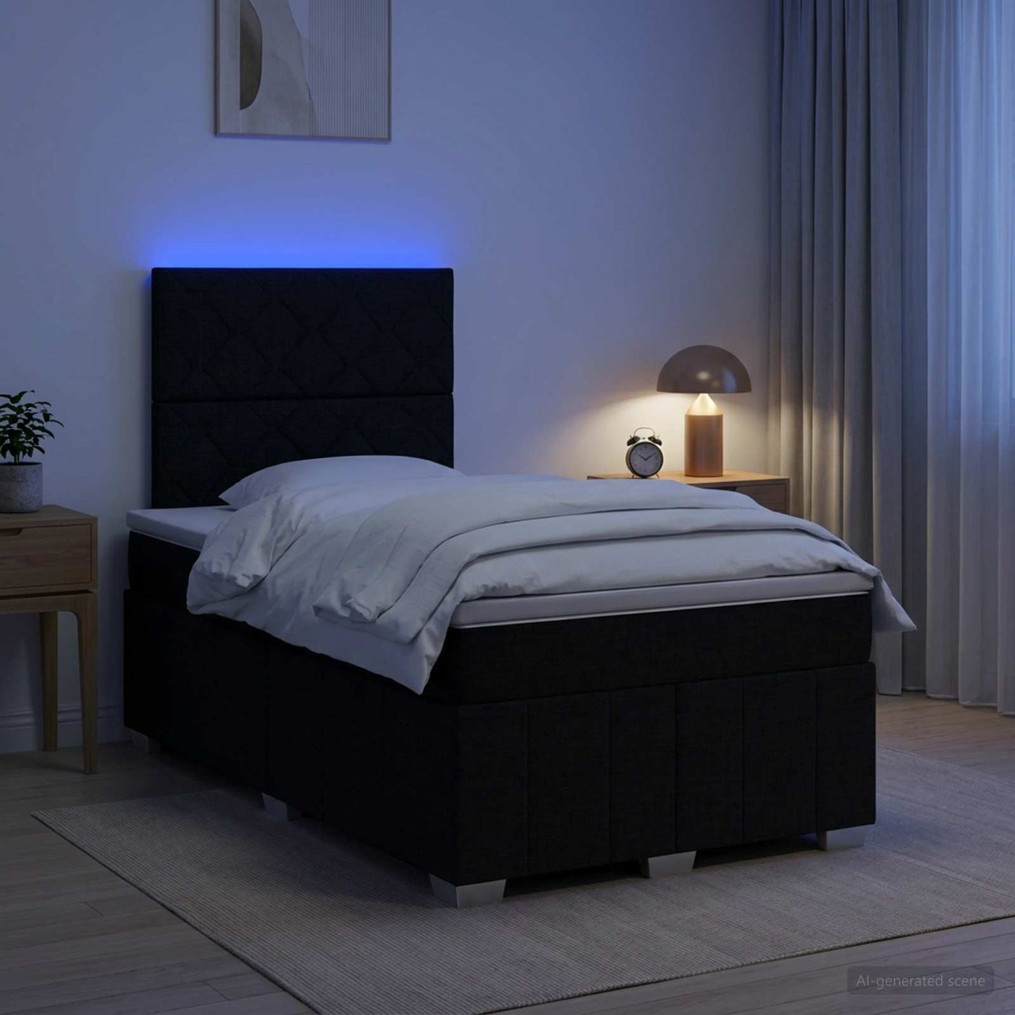 LED Boxspring Ágy Mattal fejtámlával Fekete 120 x 190 cm Szövet