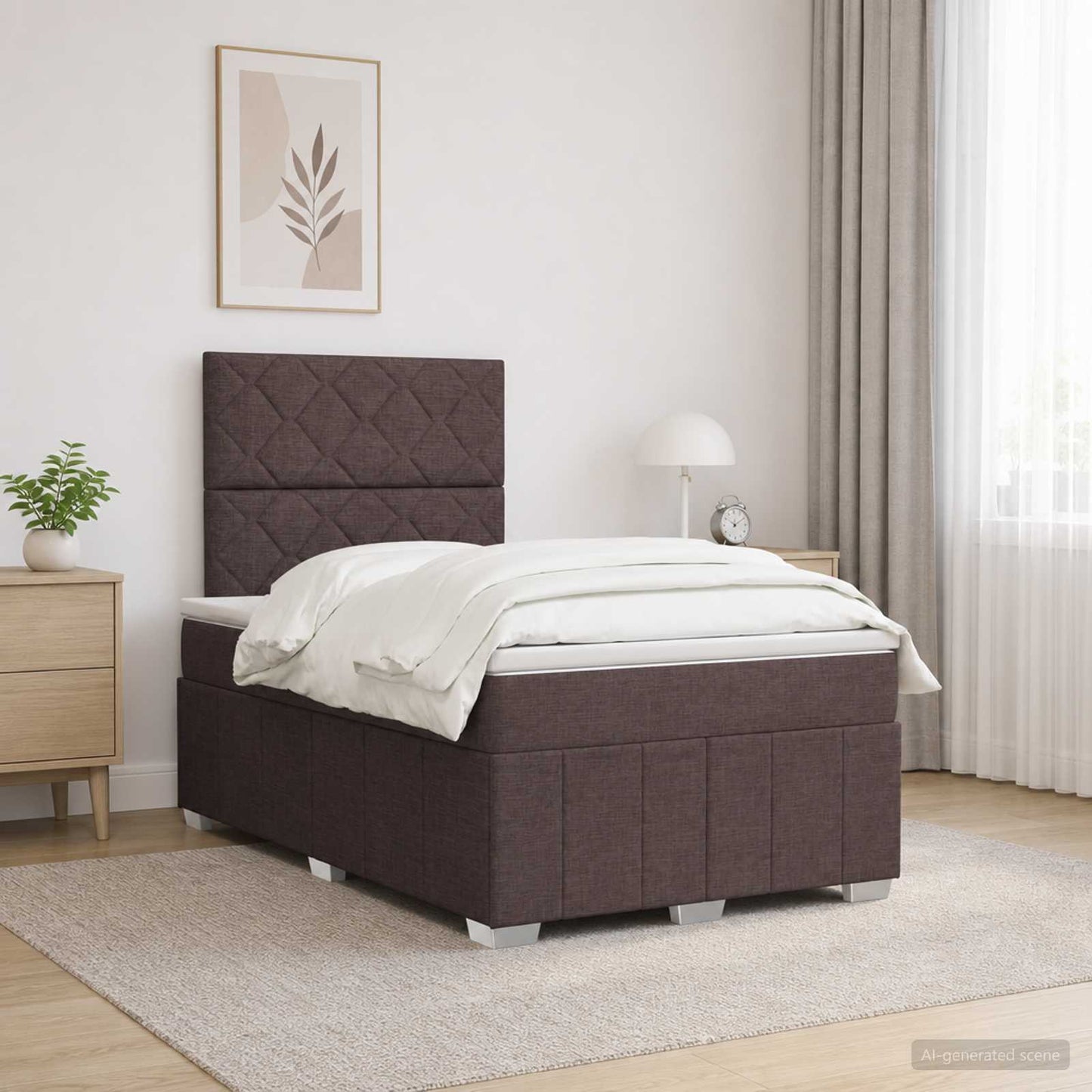 LED Boxspring Ágy Mattal Sötét Barna 120 x 190 cm Szövet