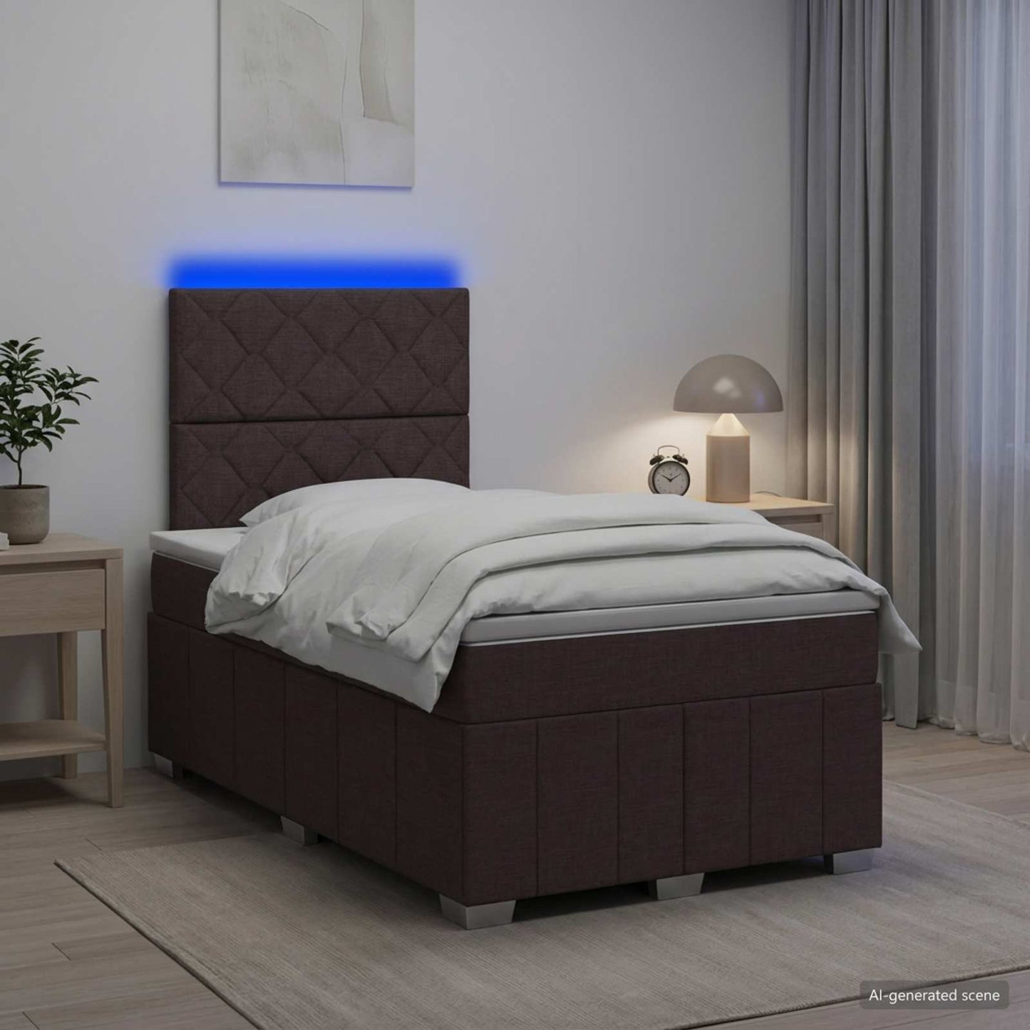 LED Boxspring Ágy Mattal Sötét Barna 120 x 190 cm Szövet