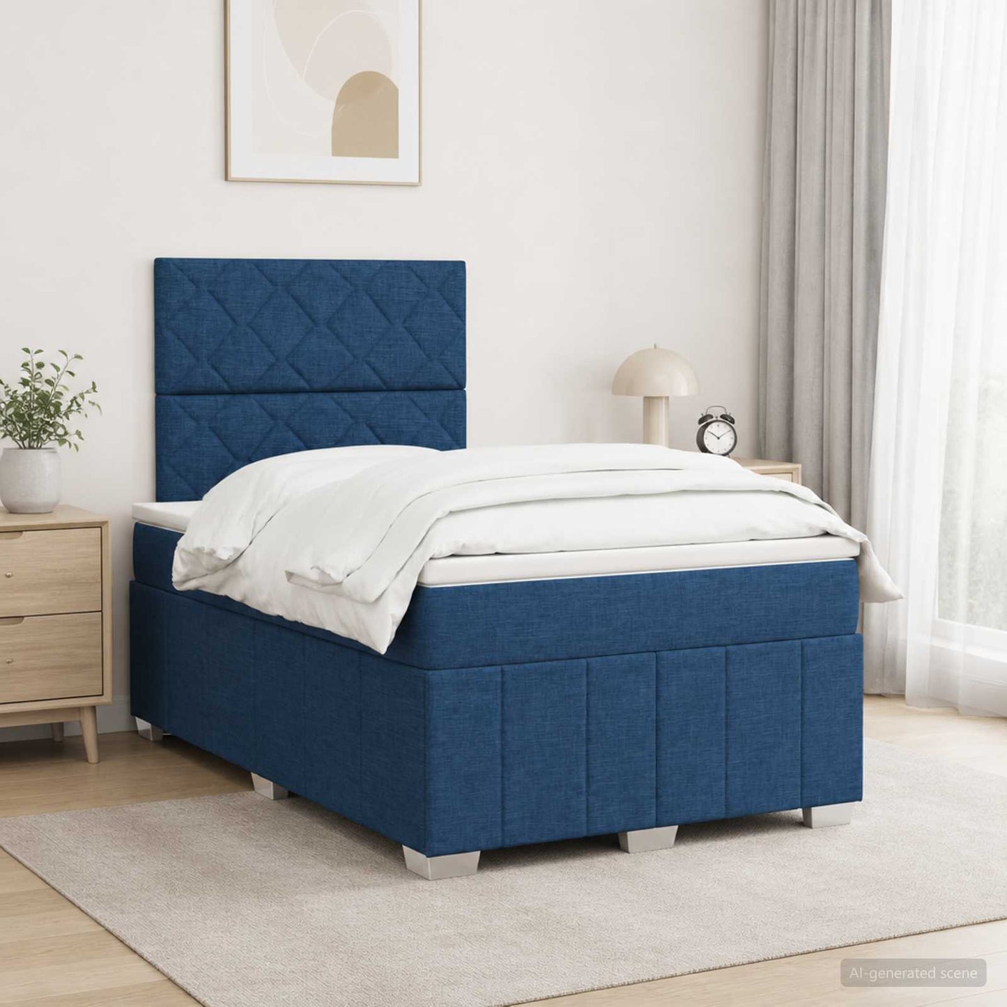 LED Boxspring Ágy Mattal fejtámlával Kék 120 x 200 cm Szövet